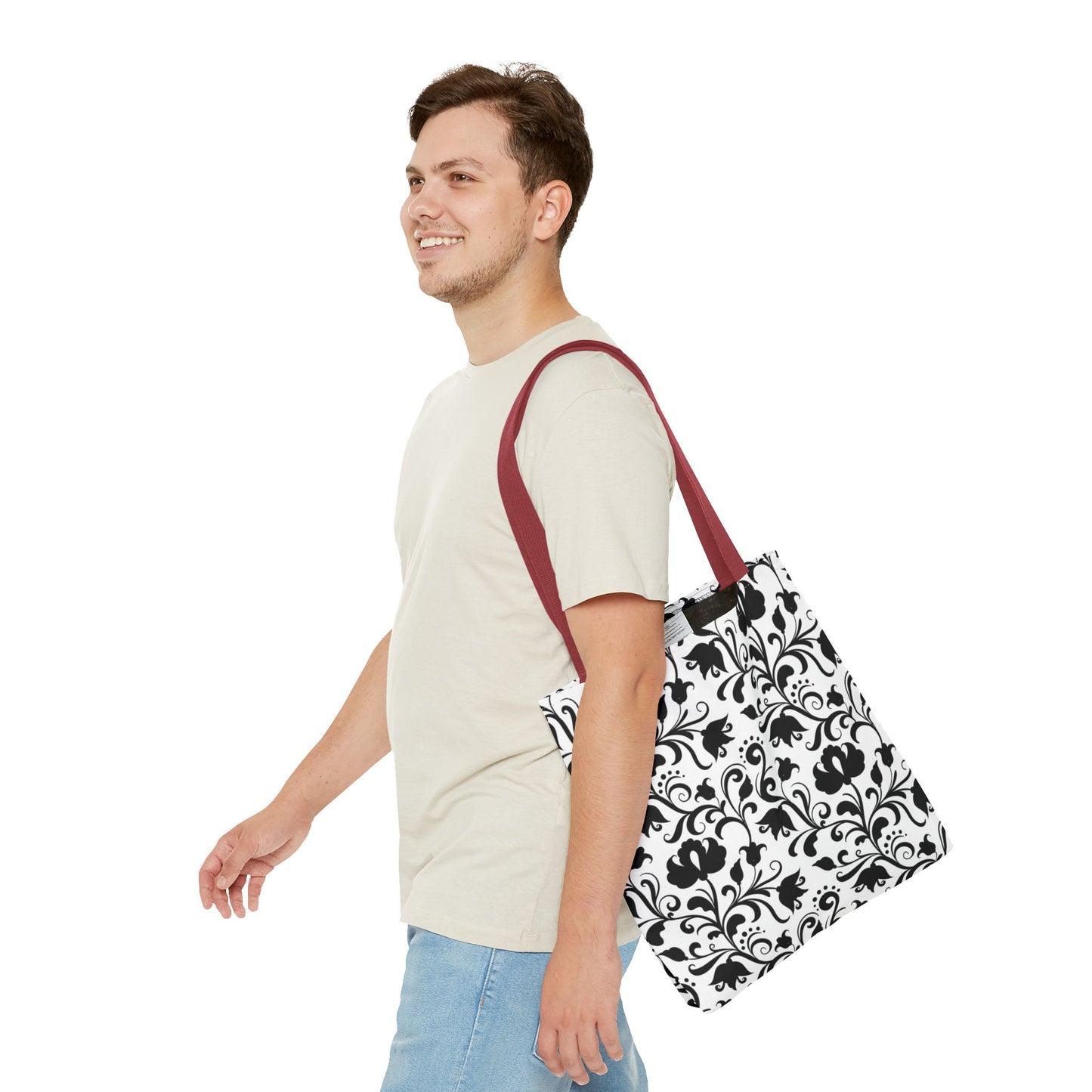 Black and White Floral Tote Bag - Stylish AOP Fashion Everyday Gift
