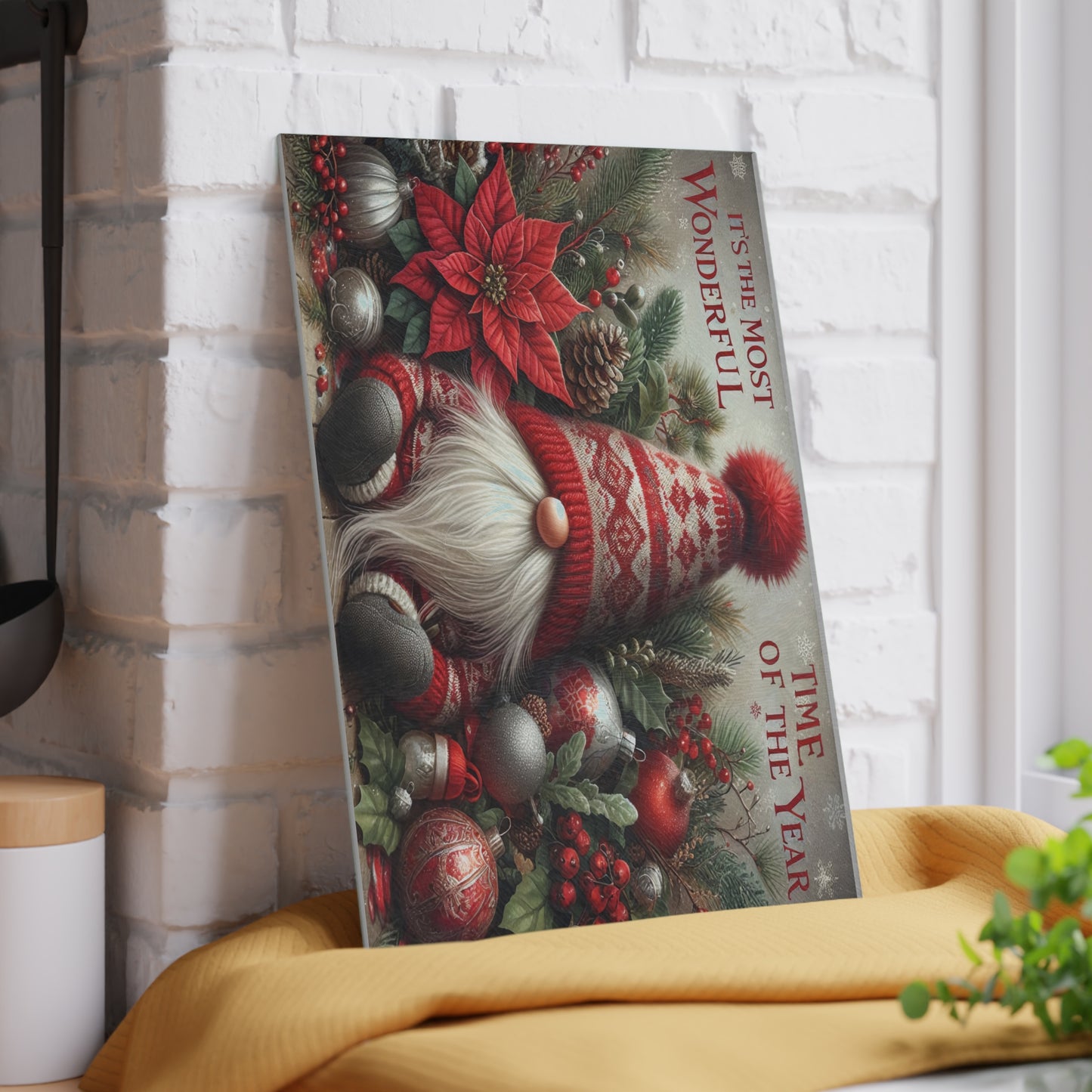 Festive Gnome Glass Cutting Board - Perfect for Holiday Cooking