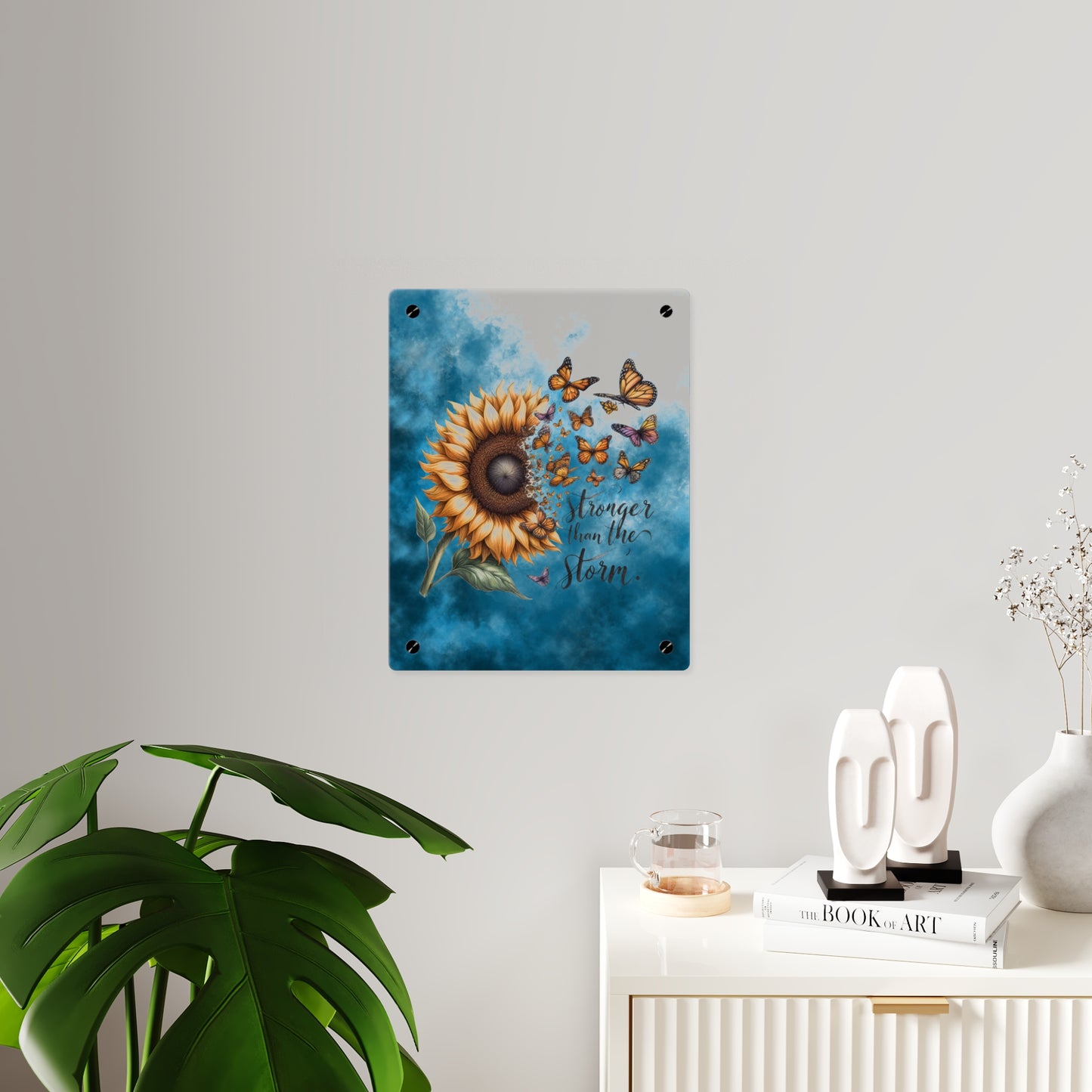 Inspirational Sunflower Acrylic Wall Art Panel - "Stronger Than The Storm"
