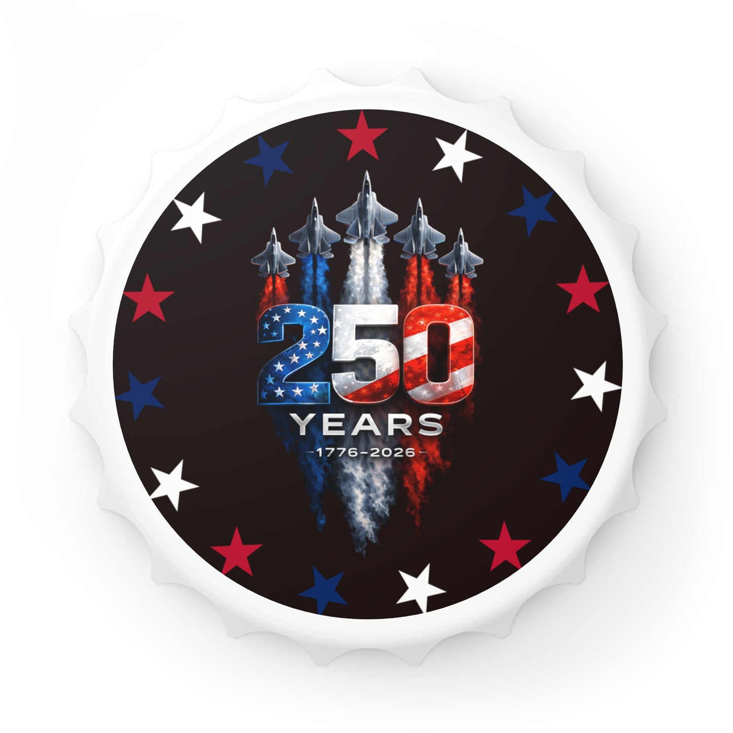 250 Years Patriotic Bottle Opener — 1776–2026 Jet Fighter Anniversary Design