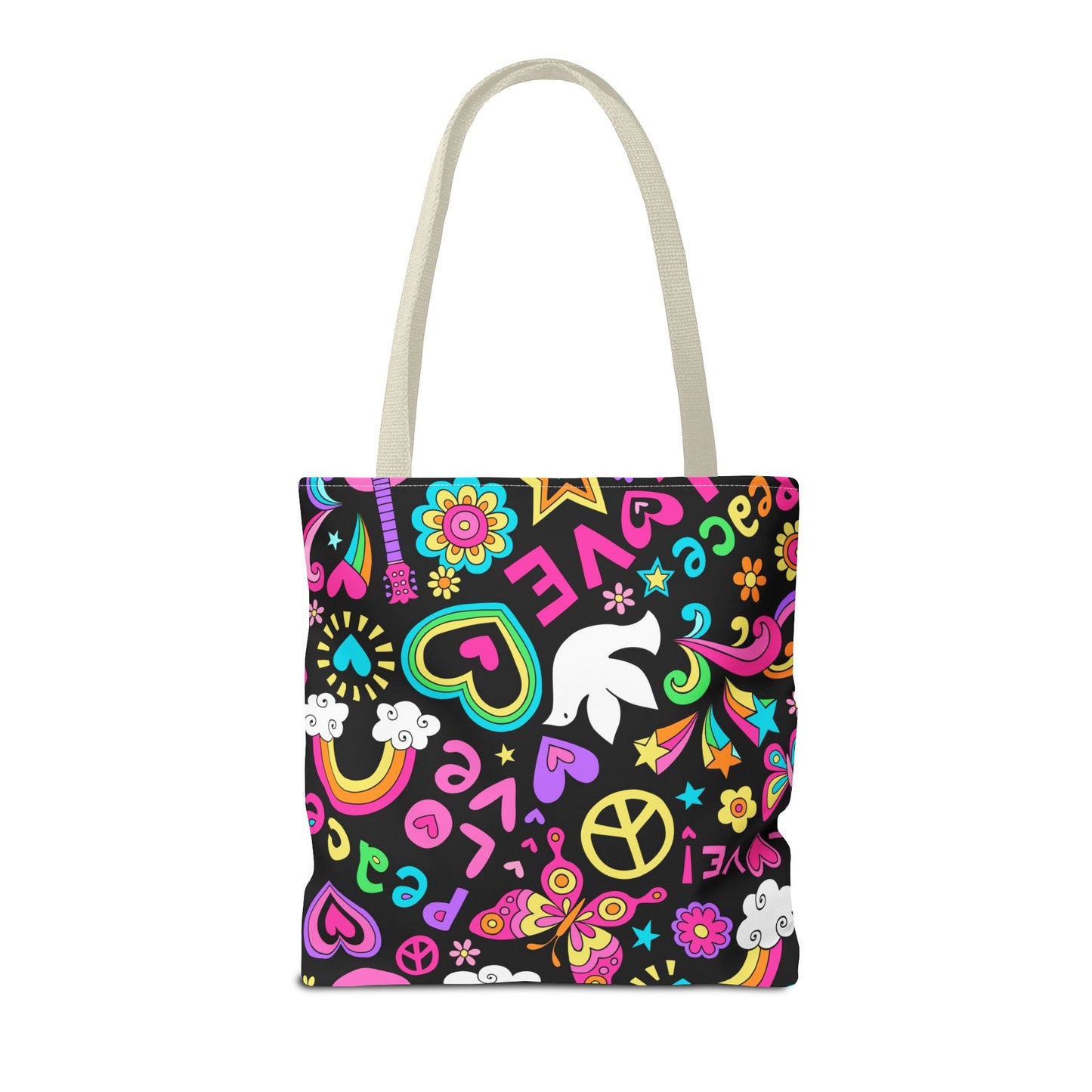 Fashionable Tote Bag (AOP), Stylish, Peace Lovers, Hippie Theme, Great Gift Idea for Birthdays, Holidays or Any Occasion for Anyone
