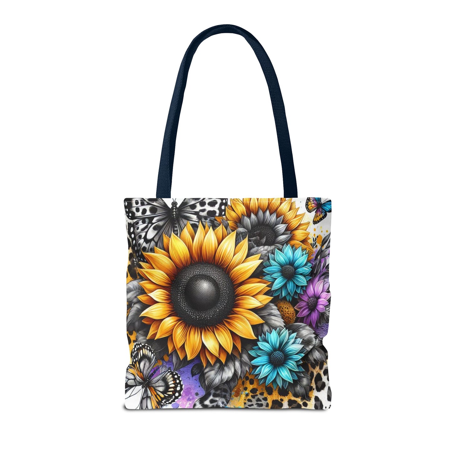 Sunflower & Butterfly Tote Bag — Colorful Floral All-Over Print
