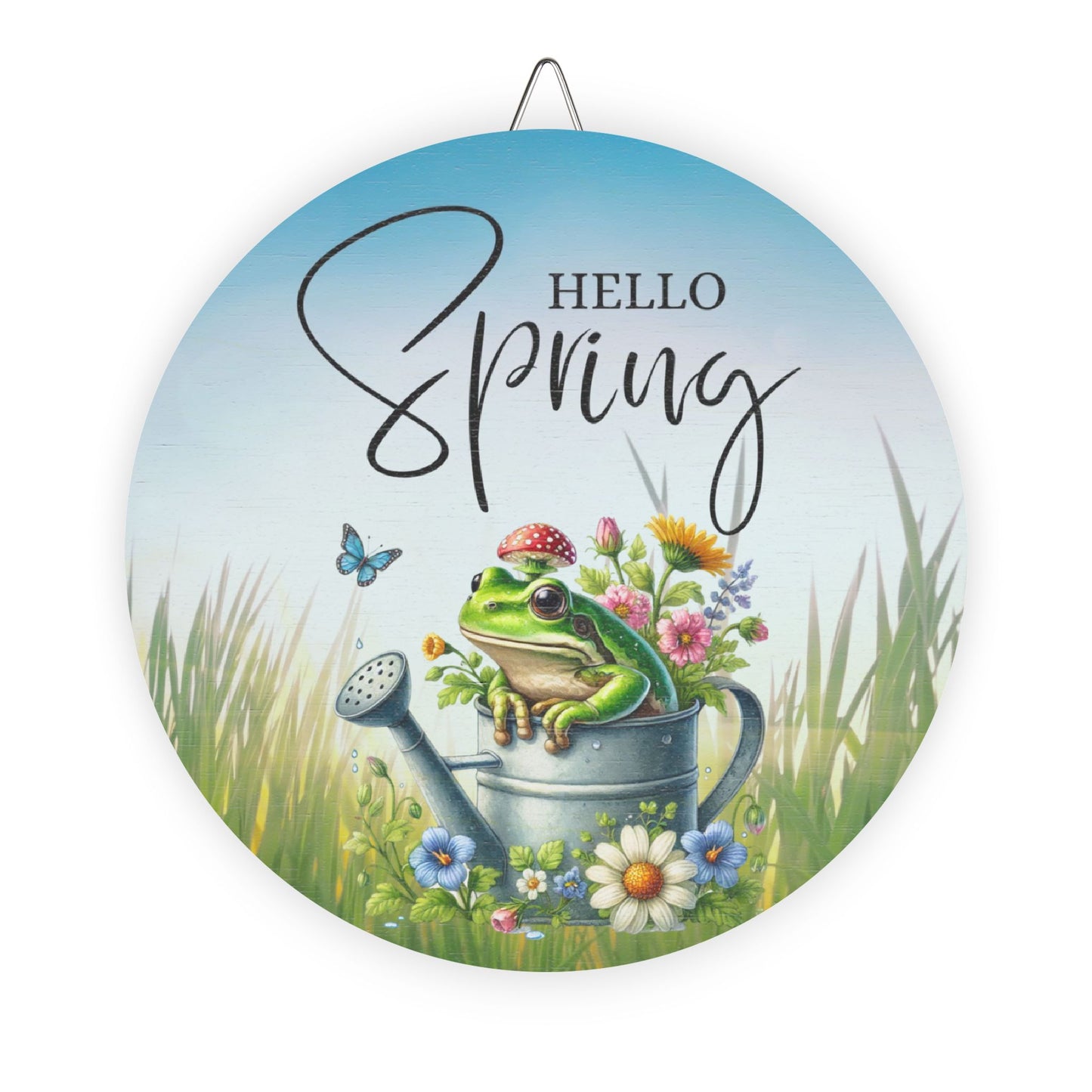 Spring-Themed Rustic Charm Wood Sign - 'Hello Spring' Frog & Floral Decorative Home Decor Wall Art