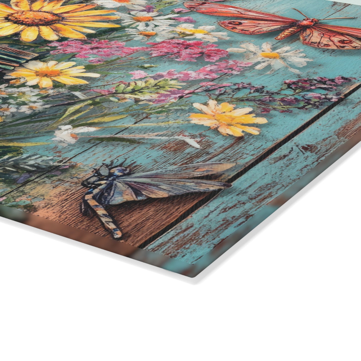 Botanical Beauty Glass Cutting Board with Butterflies and Flowers