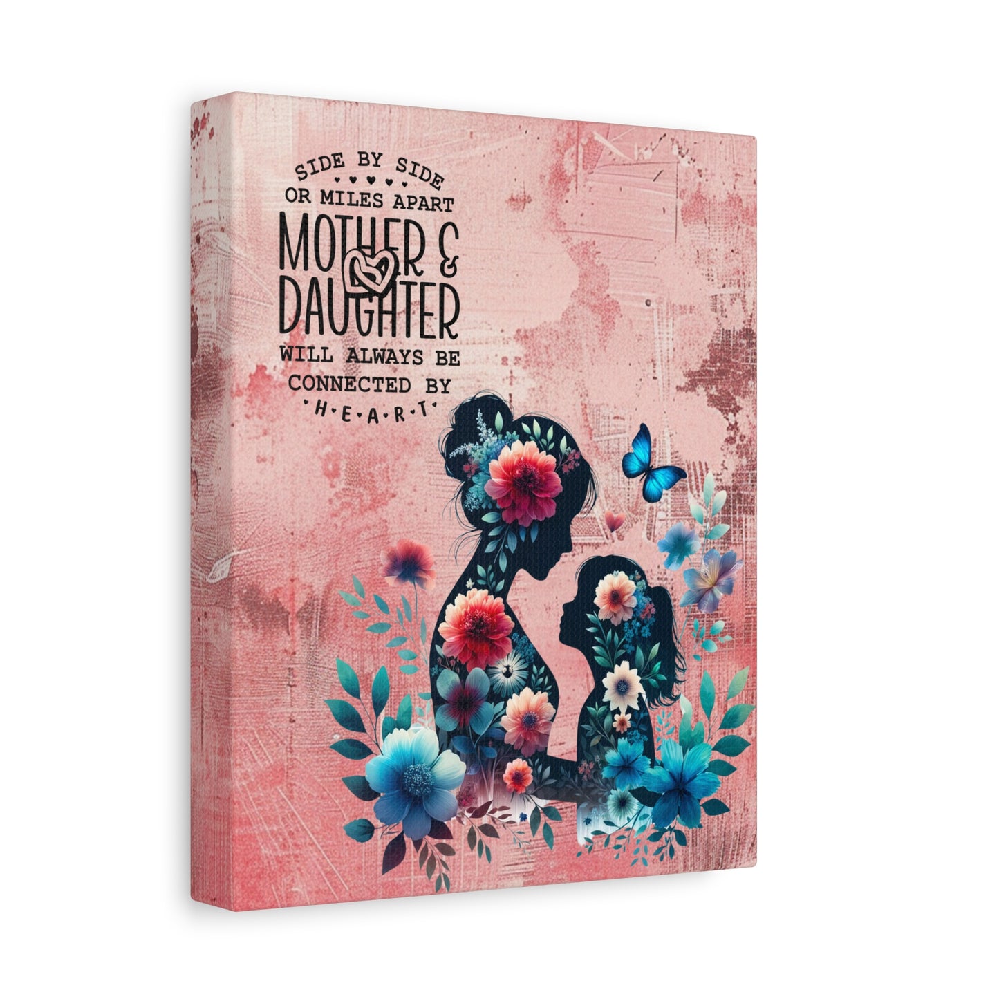 Mother-Daughter Love With Floral And Butterfly Canvas Wall Art Print