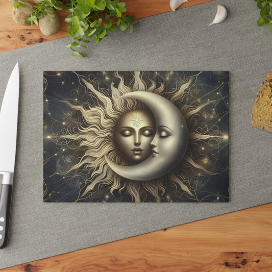 Celestial Sun and Moon Glass Cutting Board