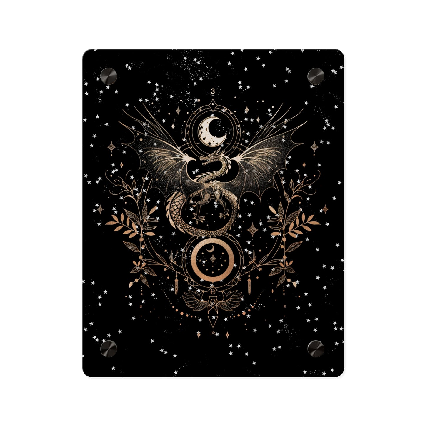 Celestial Acrylic Wall Art Panel - Mystical Dragon with Moon and Stars Decor