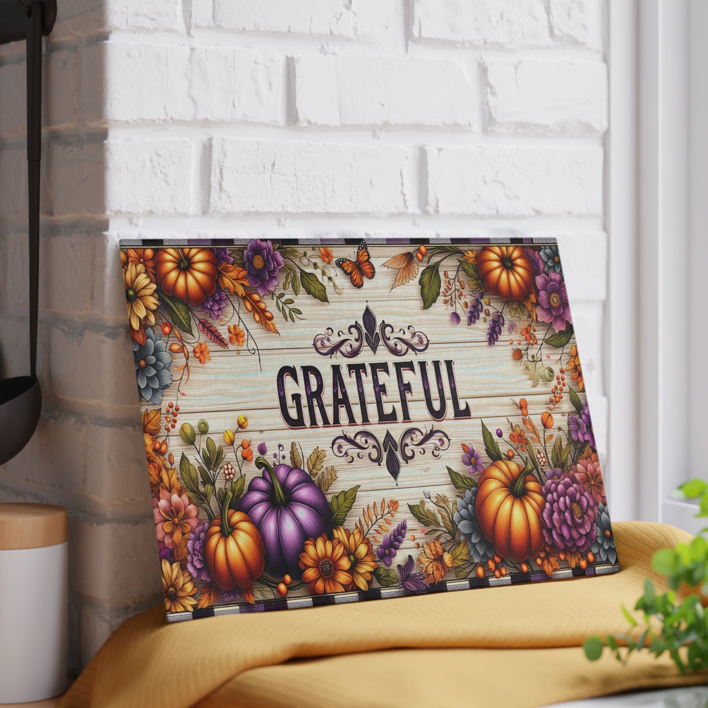 Thanksgiving Grateful Glass Cutting Board