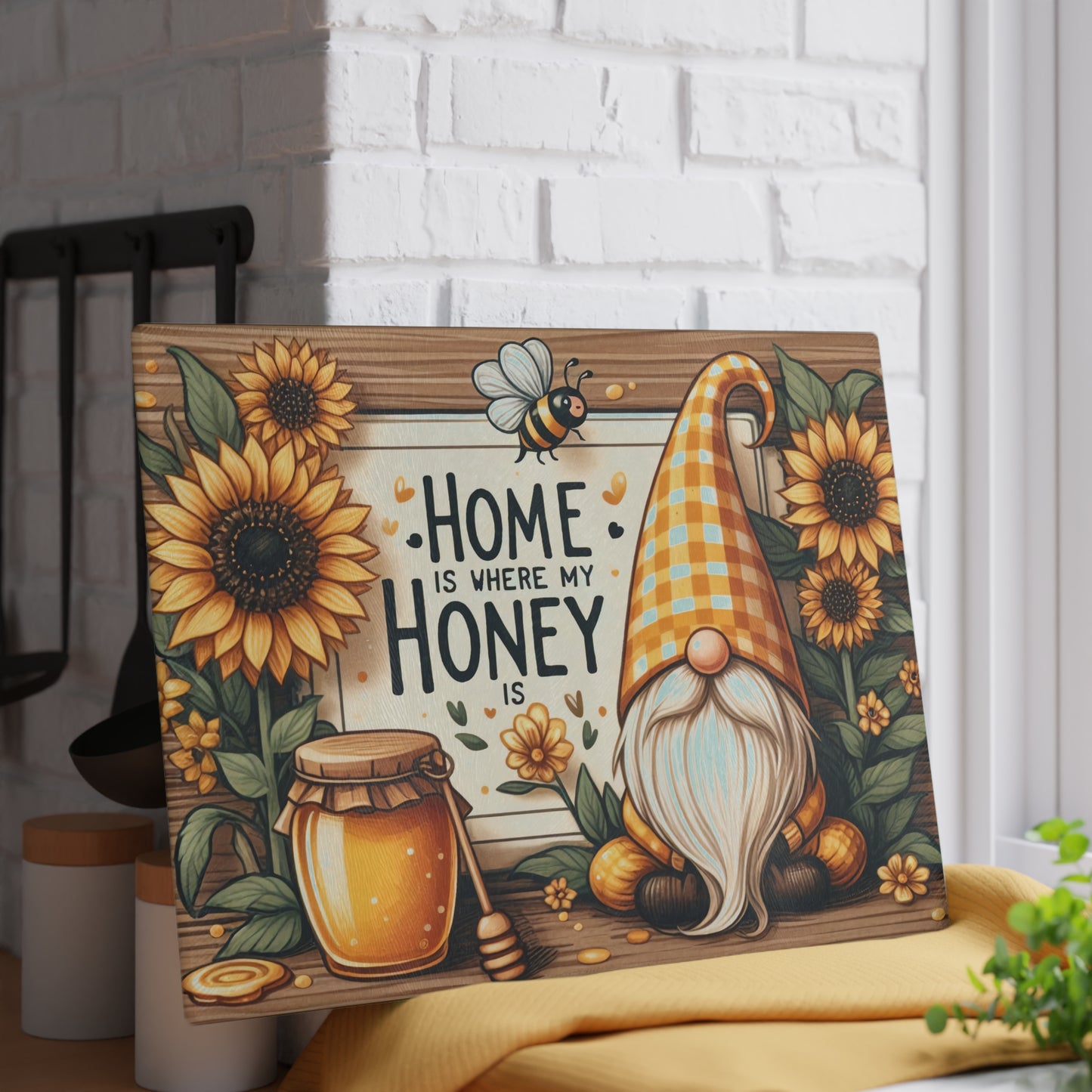 Home is Where My Honey Is Glass Cutting Board - Rustic Country Charm
