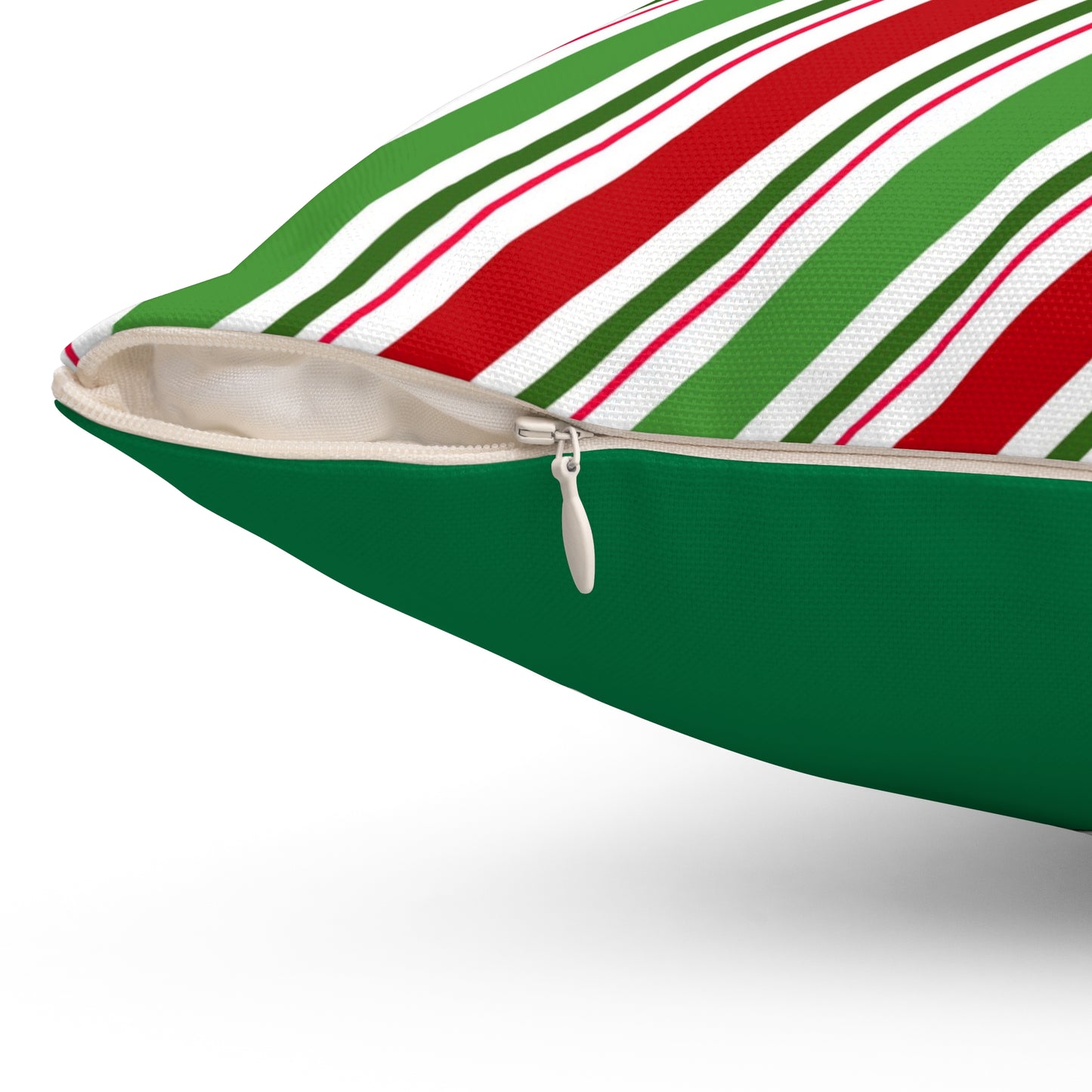 Spun Polyester Square Pillow  - Can't Catch Me Gingerbread Man Funny Slogan, Candy Cane Stripes, Holiday Accent for Home or Office