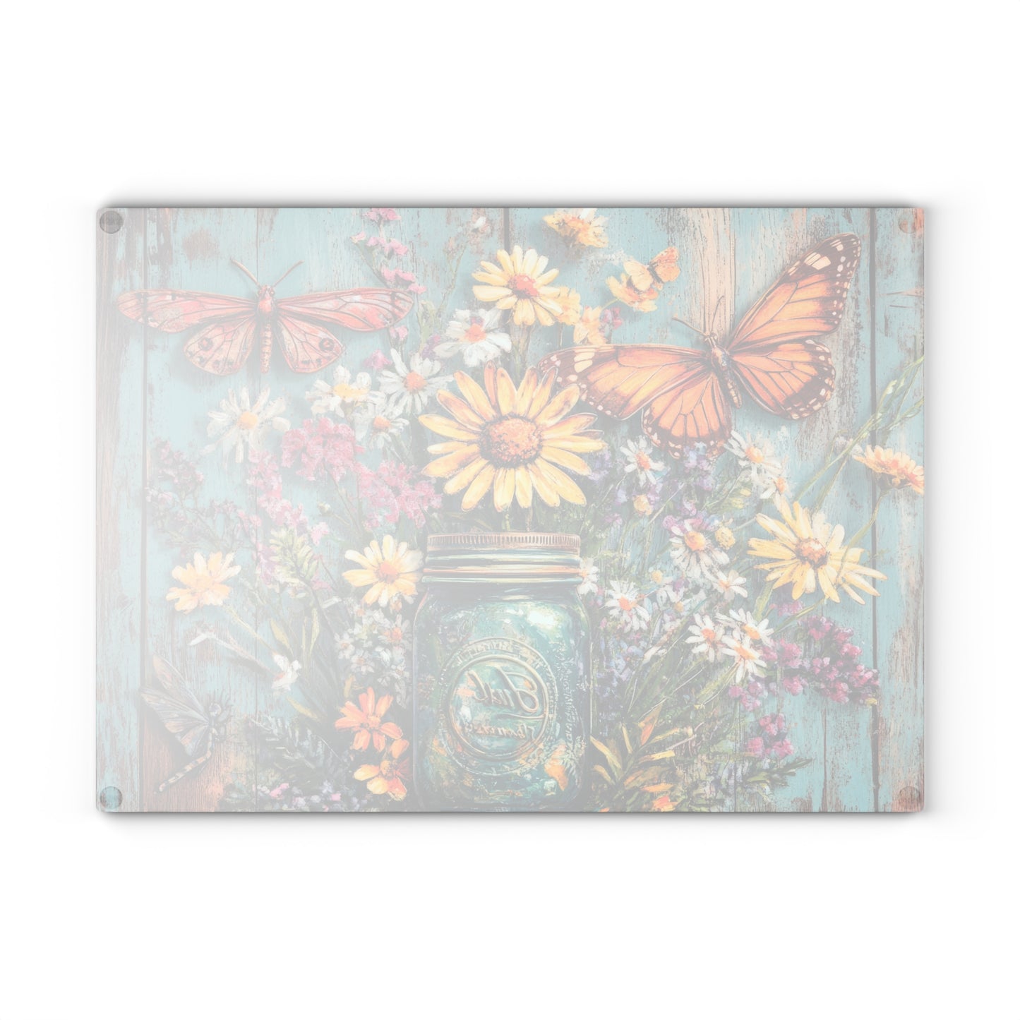 Botanical Beauty Glass Cutting Board with Butterflies and Flowers