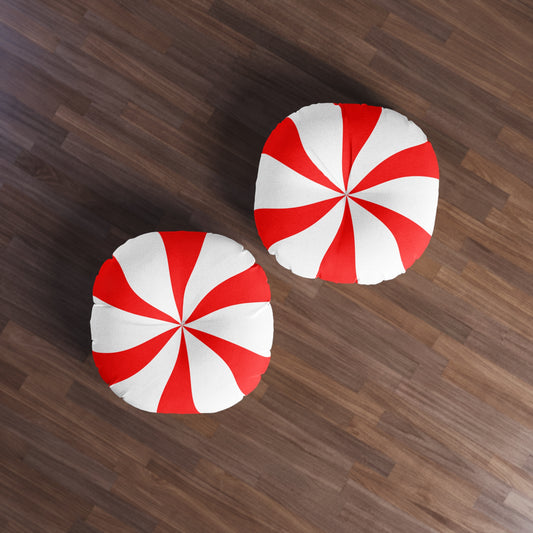 Round Tufted Floor Pillow - Candy Cane Design Holiday Christmas Home Decor