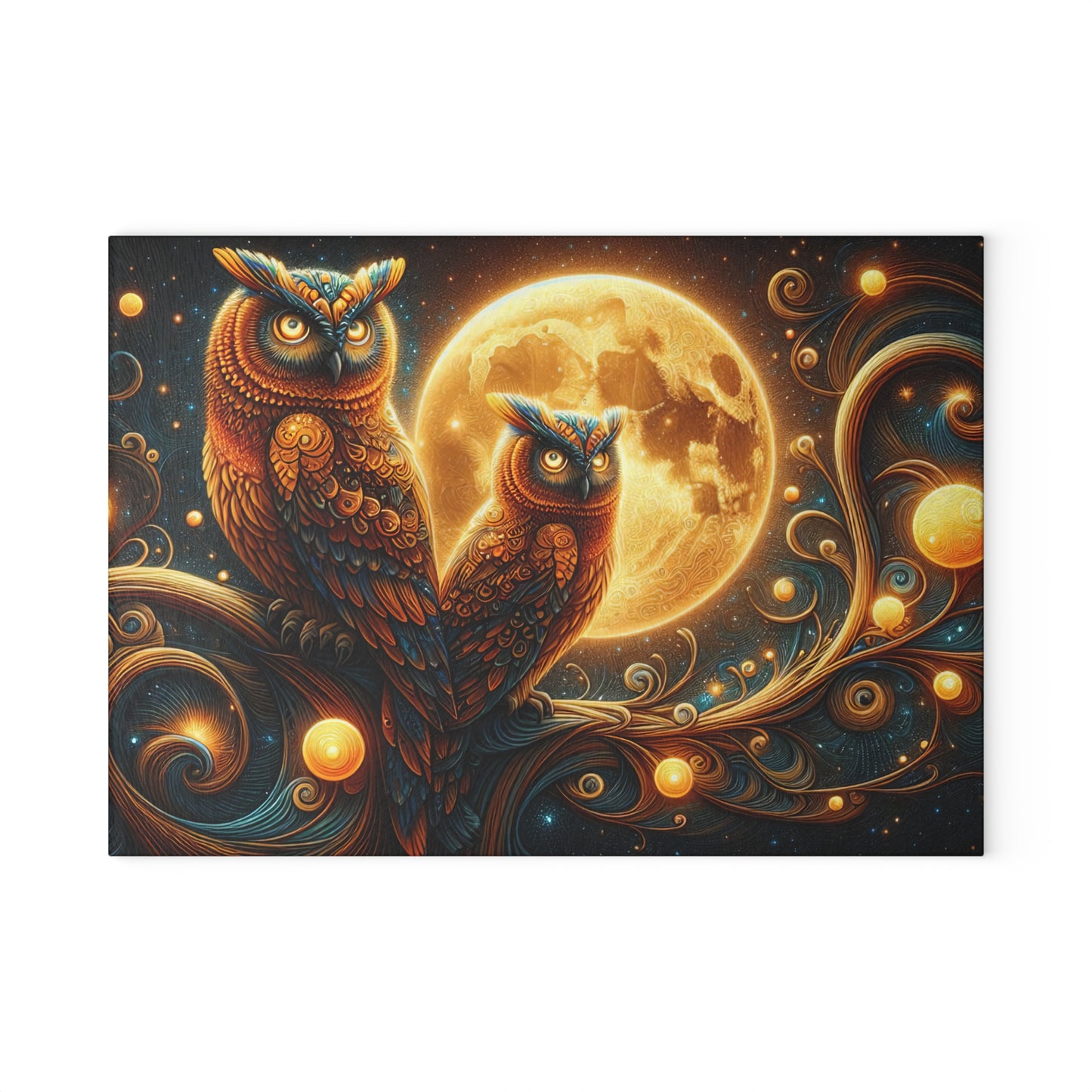 Owl Moonlit Glass Cutting Board - Artistic Kitchen Decor