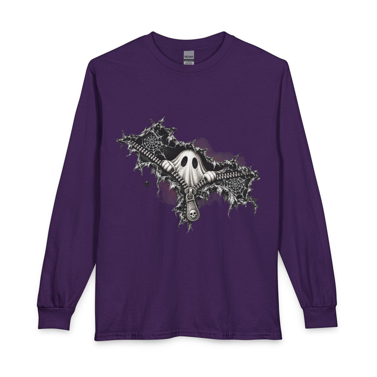 Gothic Ghost Peeping Through Zipper Long Sleeve T-Shirt