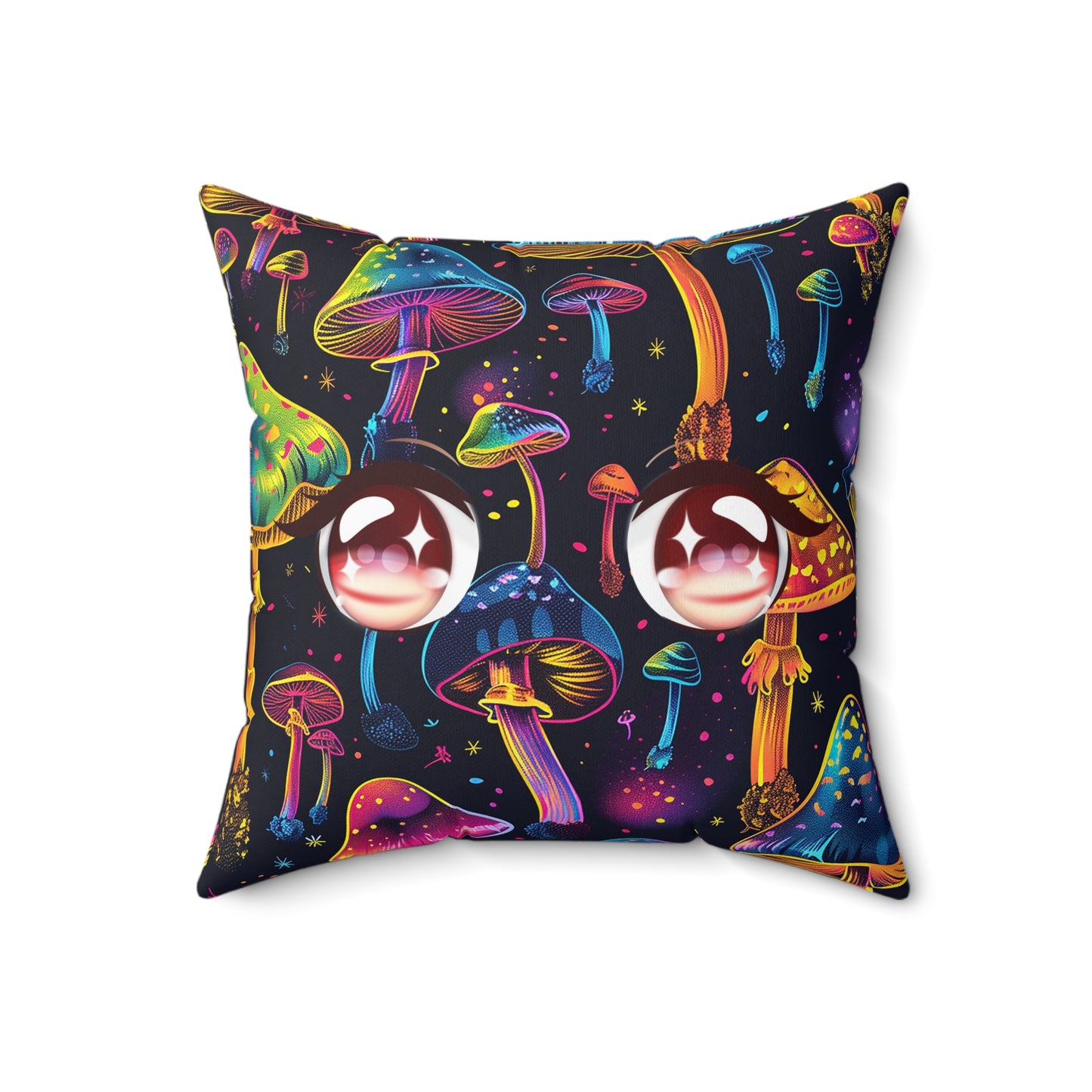 Neon Mushroom Pattern Spun Polyester Square Pillow, Stylish Neon Mushroom Decor for Home or Office, Great Gift Idea for Occasion for Anyone