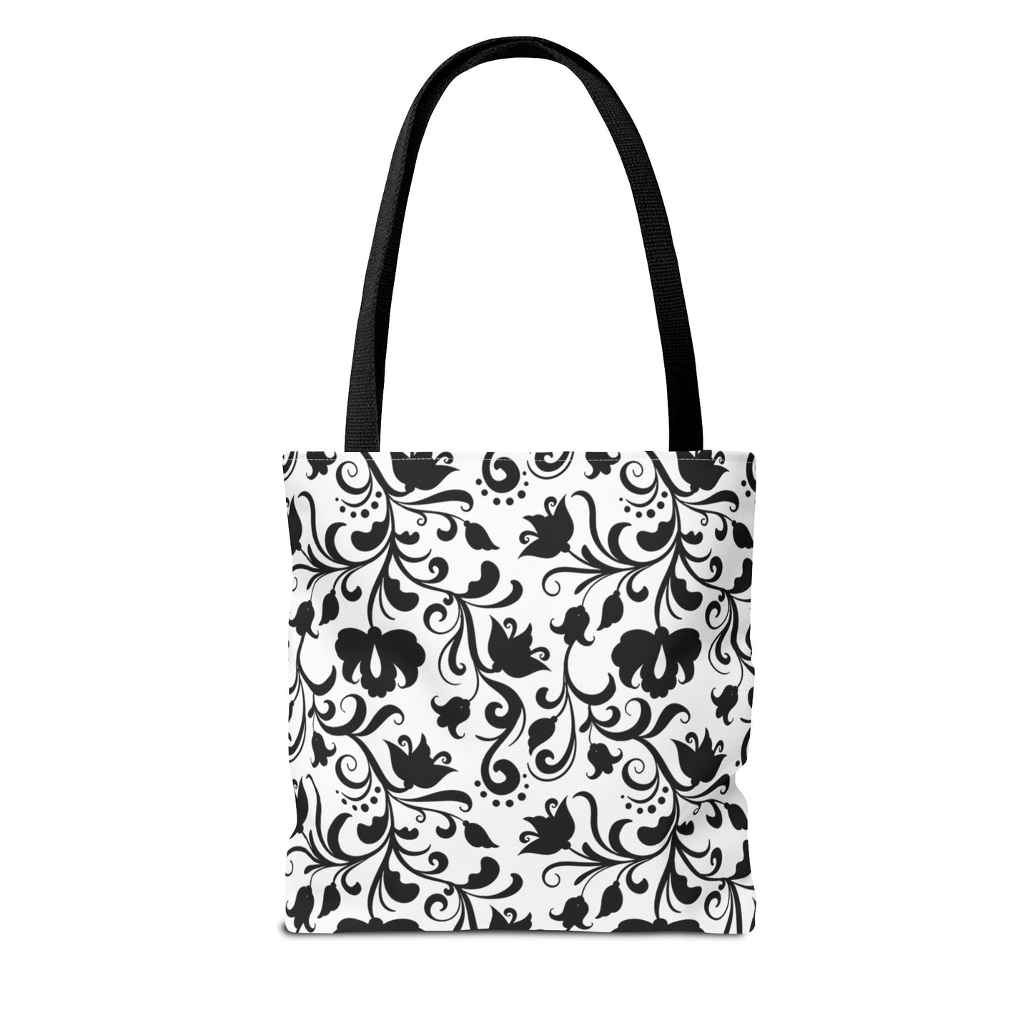 Black and White Floral Tote Bag - Stylish AOP Fashion Everyday Gift