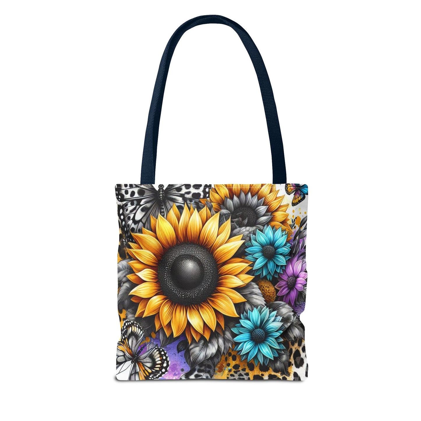 Sunflower & Butterfly Tote Bag — Colorful Floral All-Over Print