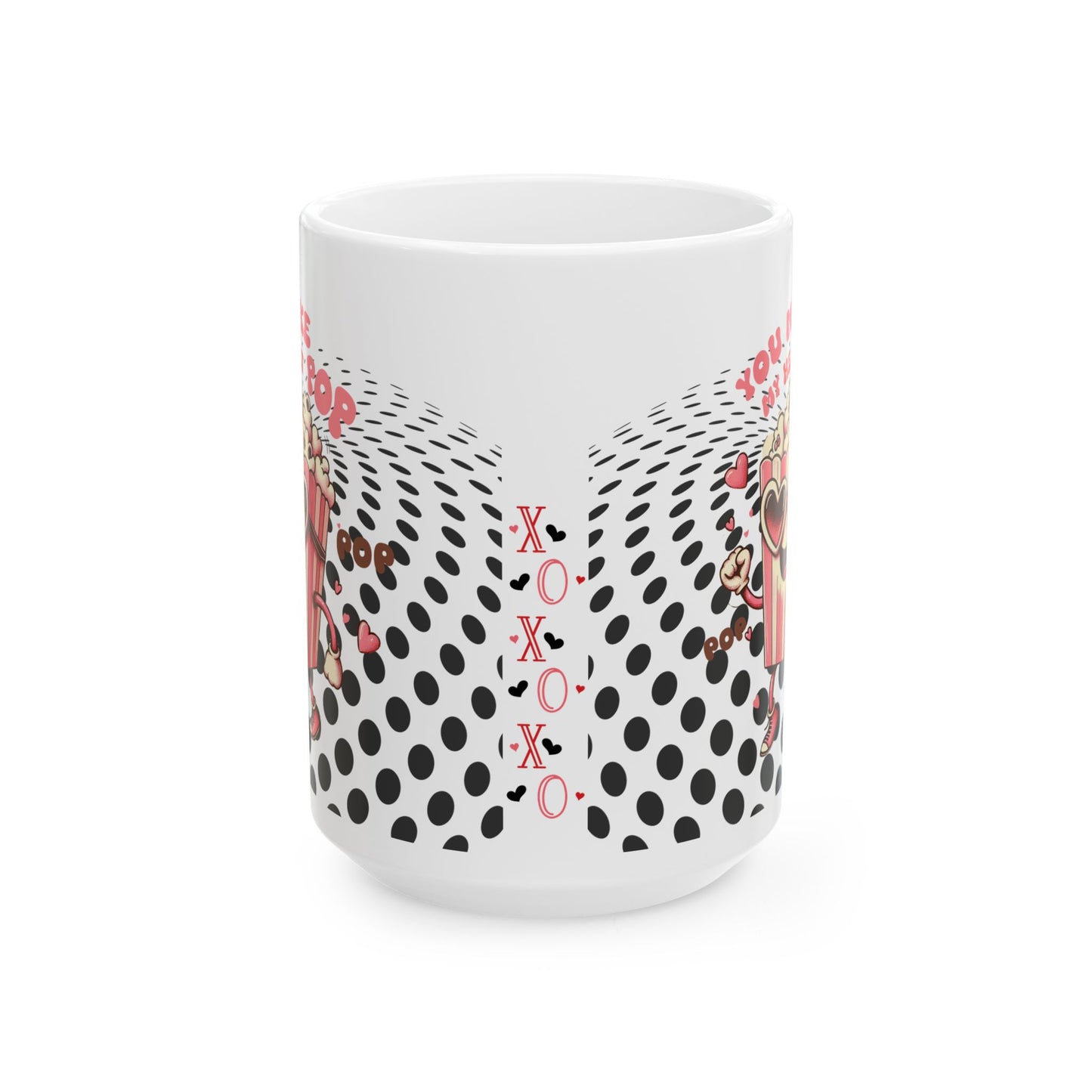 Valentine's Day Ceramic Mug – 'You Make My Heart Pop' Polka Dot Love Coffee Cup (11oz/15oz)
