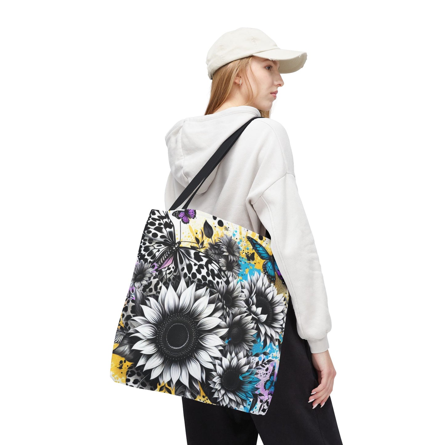 Sunflower & Butterflies Tote Bag — Color Splash Floral All-Over Print