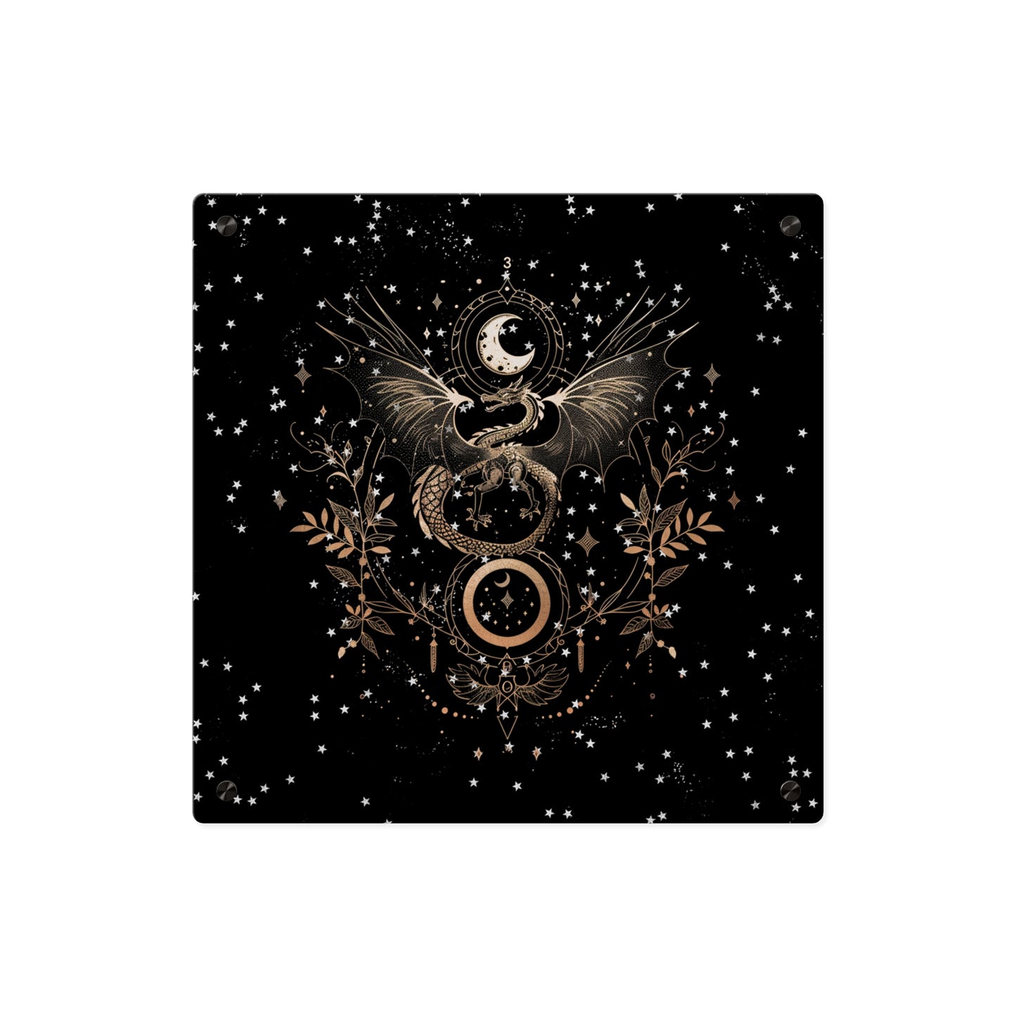 Celestial Acrylic Wall Art Panel - Mystical Dragon with Moon and Stars Decor