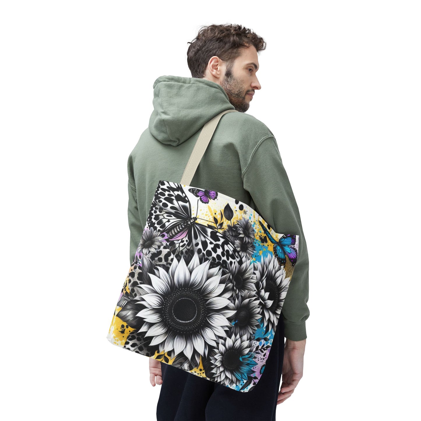 Sunflower & Butterflies Tote Bag — Color Splash Floral All-Over Print