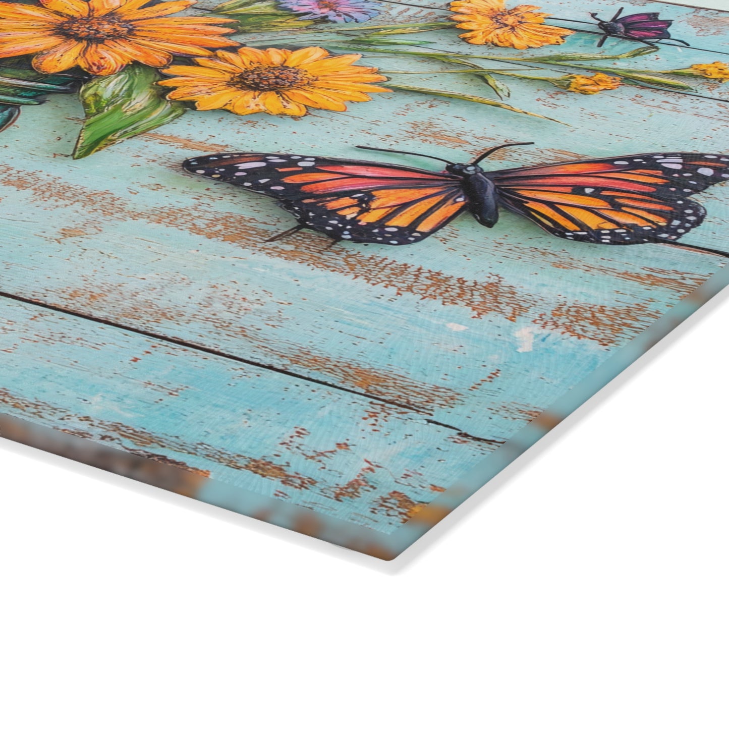 Mason Jar Floral with Butterflies Glass Cutting Board