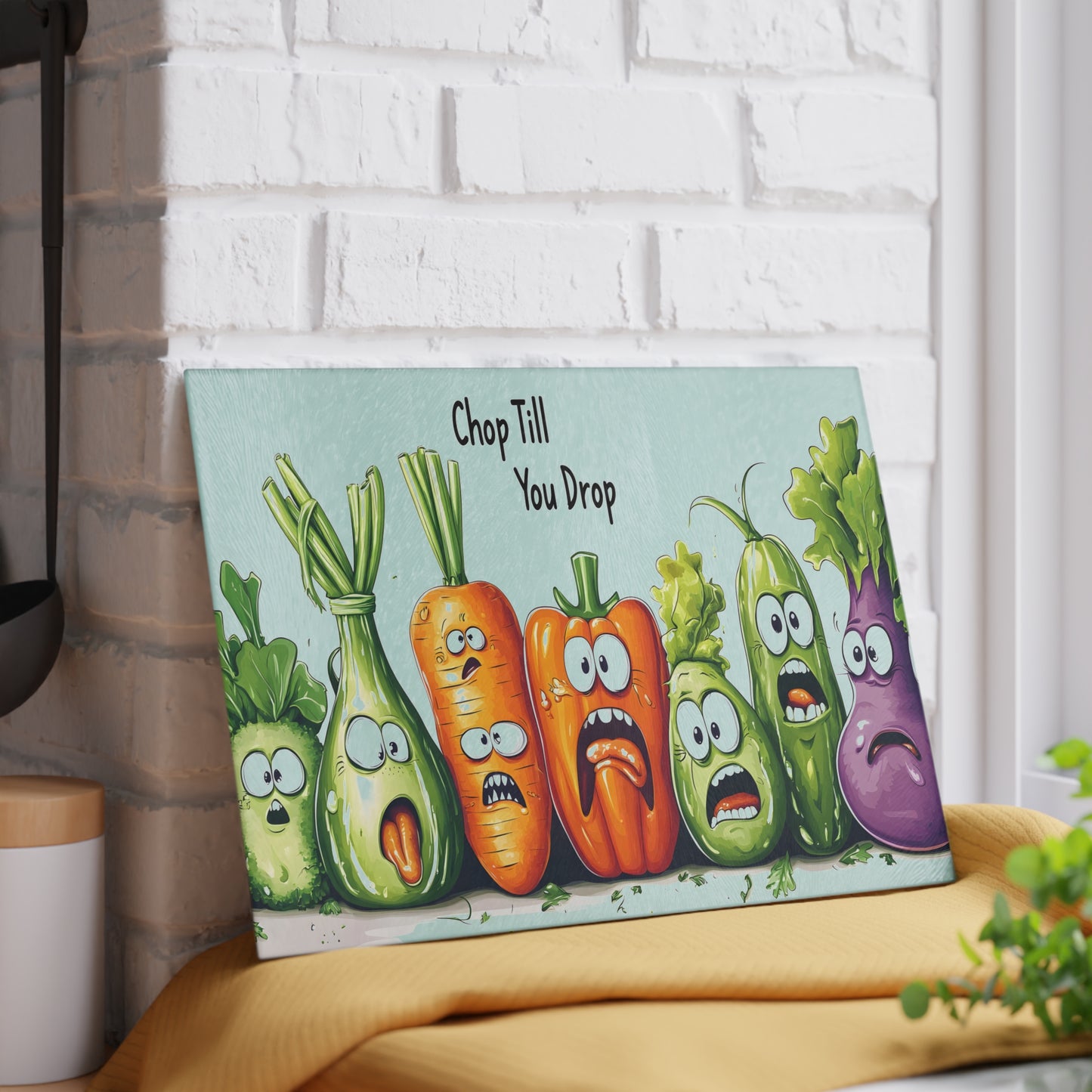 Funny Vegetable Glass Cutting Board - 'Chop Till You Drop' Design