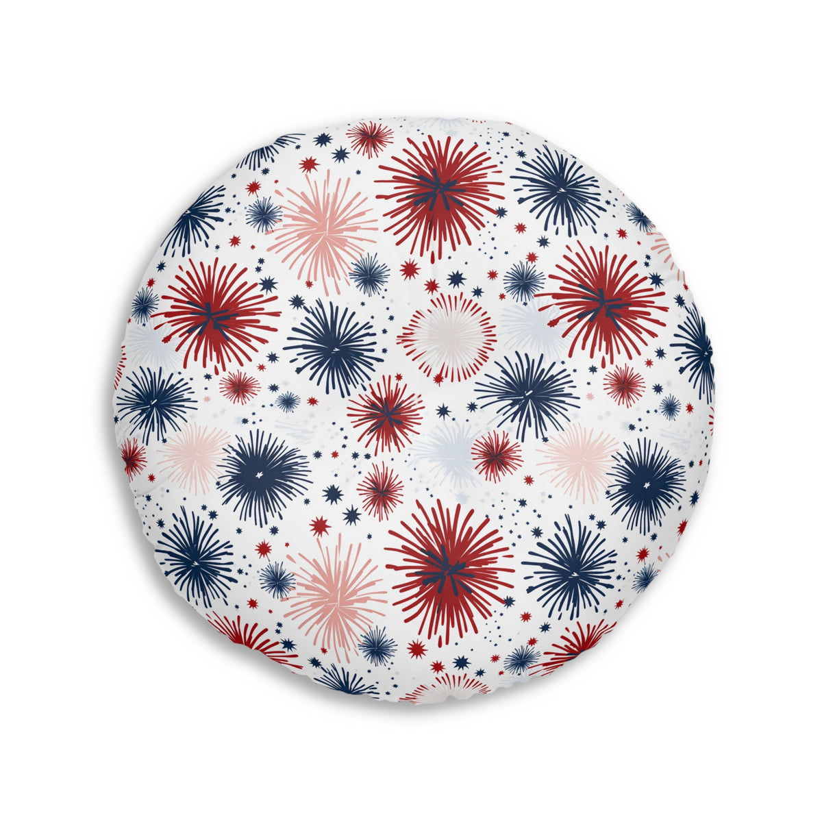 Patriotic Tufted Floor Pillow, Round, Cozy Home Décor, Indoor Cushion, Fireworks Design, Perfect for Holidays and Celebrations