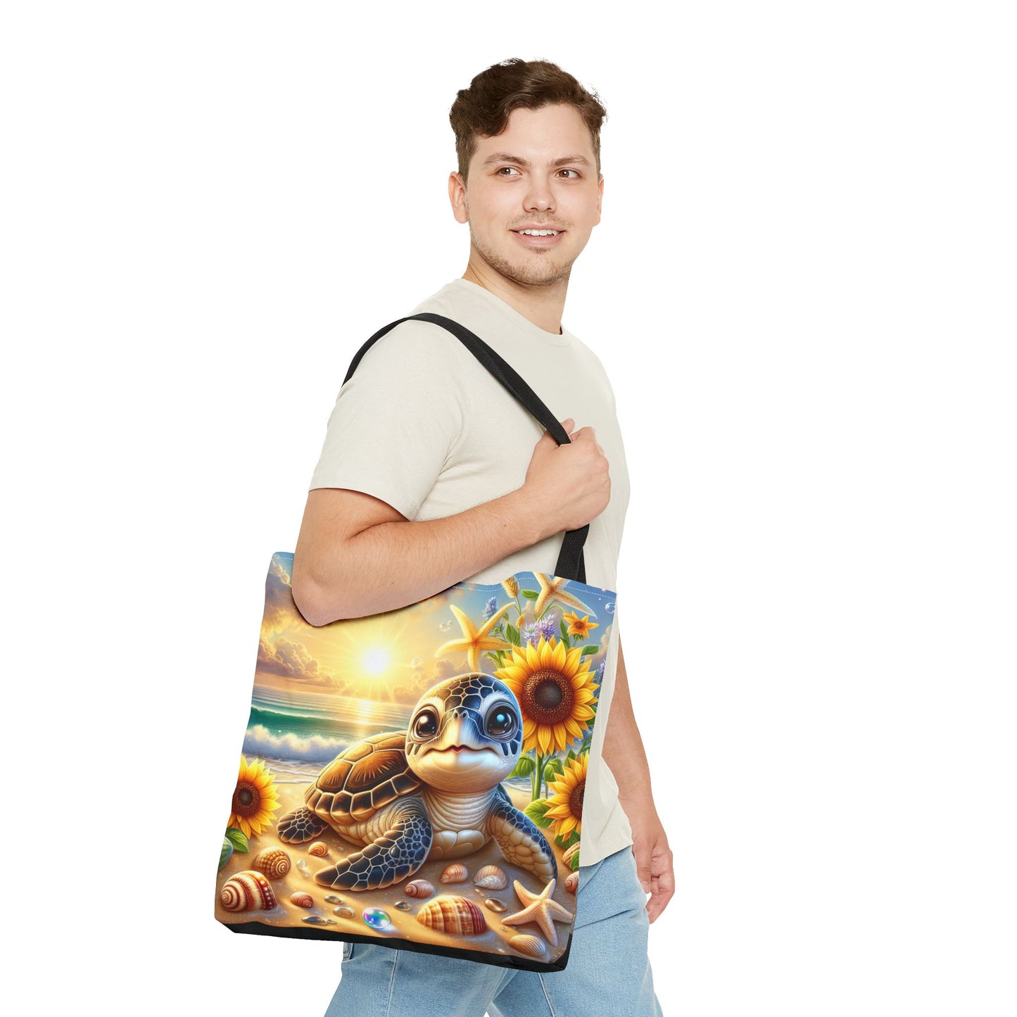 Beachy Turtle Tote Bag | Sea Life AOP Bag | Summer Accessories | Eco-Friendly Vacation Tote | Gift for Ocean Lovers