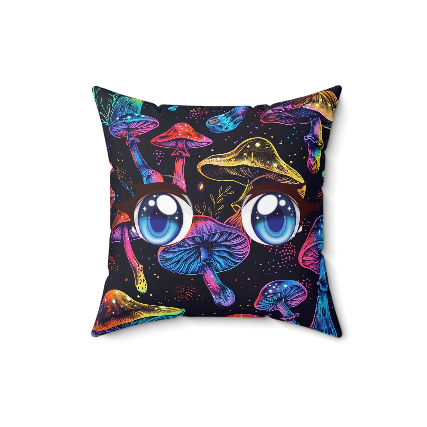Decorative Spun Polyester Square Pillow, Stylish Mushroom Pattern with Eyes Decor for Home or Office, Gift Idea for Any Occasion for Anyone