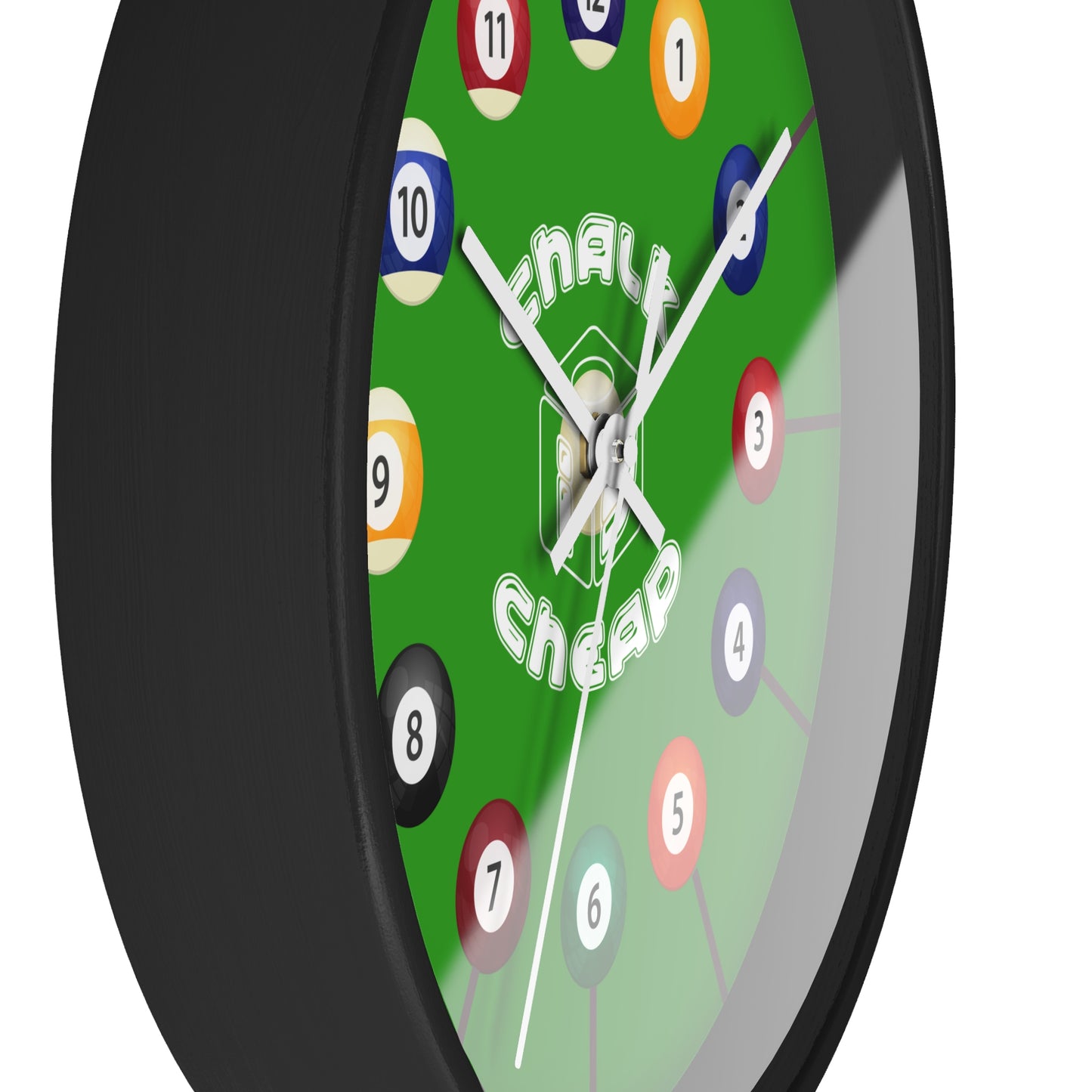 Pool Table Wall Clock — Billiard Balls Design, 'Finally Cheap' Novelty Game Room Clock