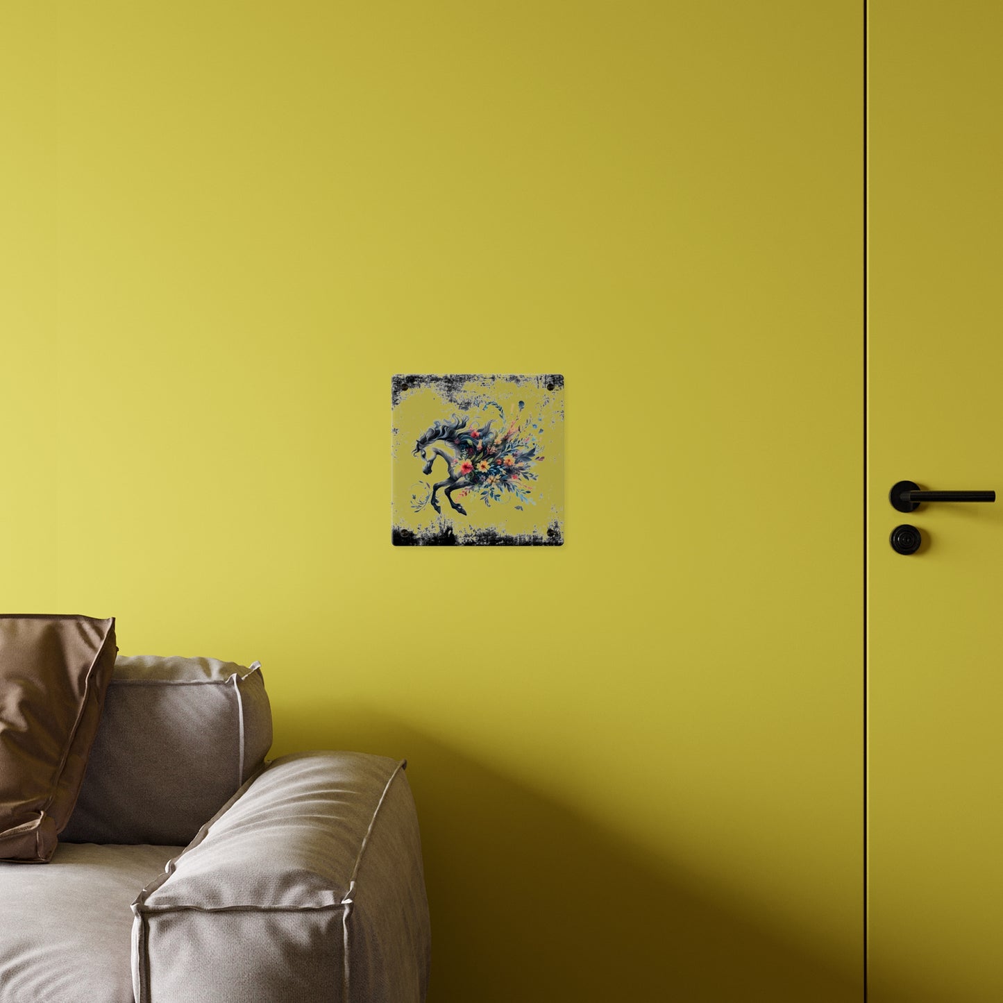 Floral Horse Acrylic Wall Art Panel - Modern Home Decor