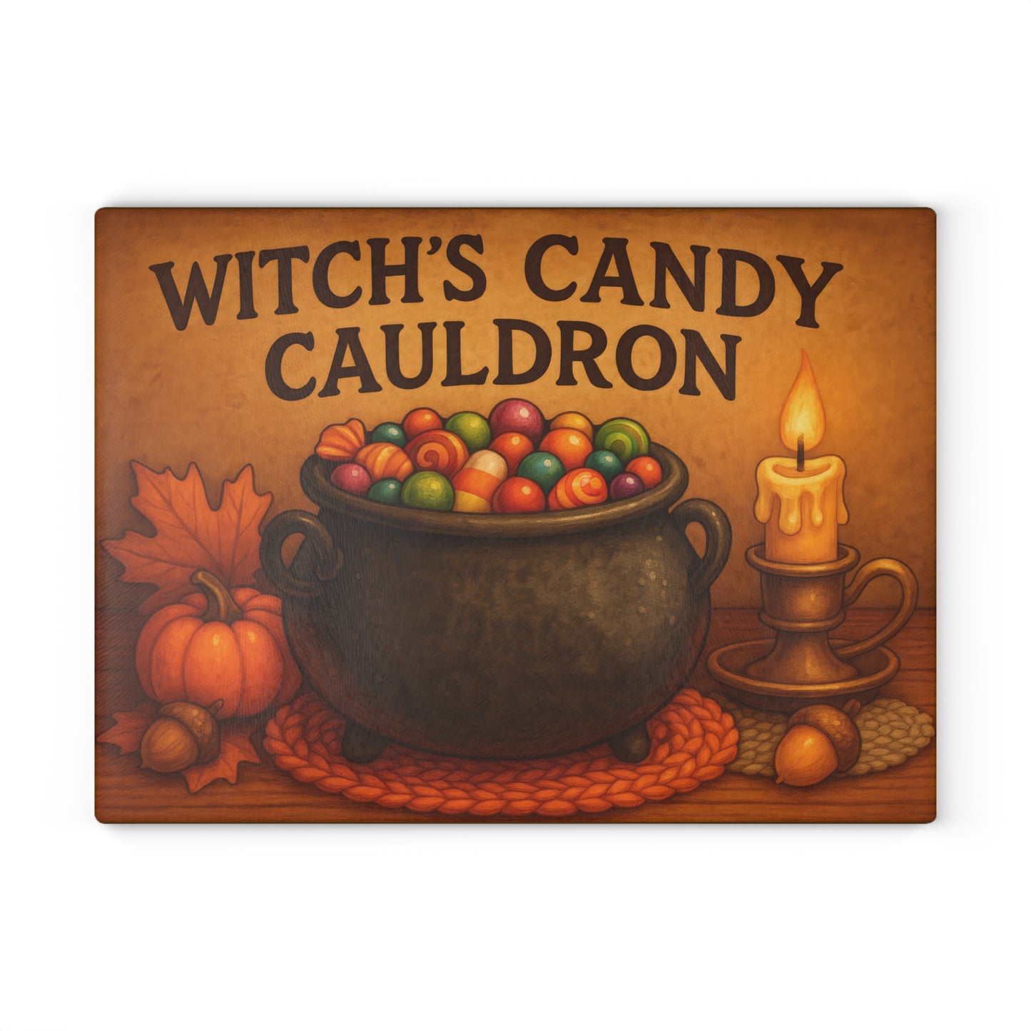 Witch's Candy Cauldron Glass Cutting Board