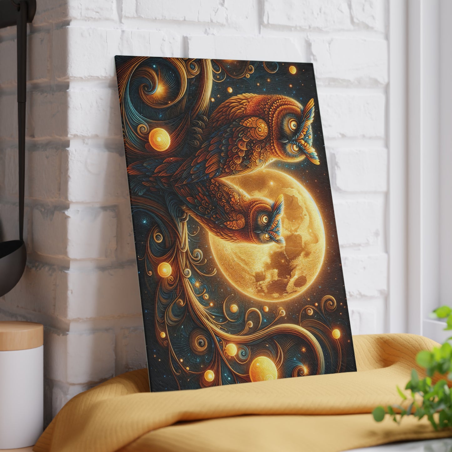 Owl Moonlit Glass Cutting Board - Artistic Kitchen Decor