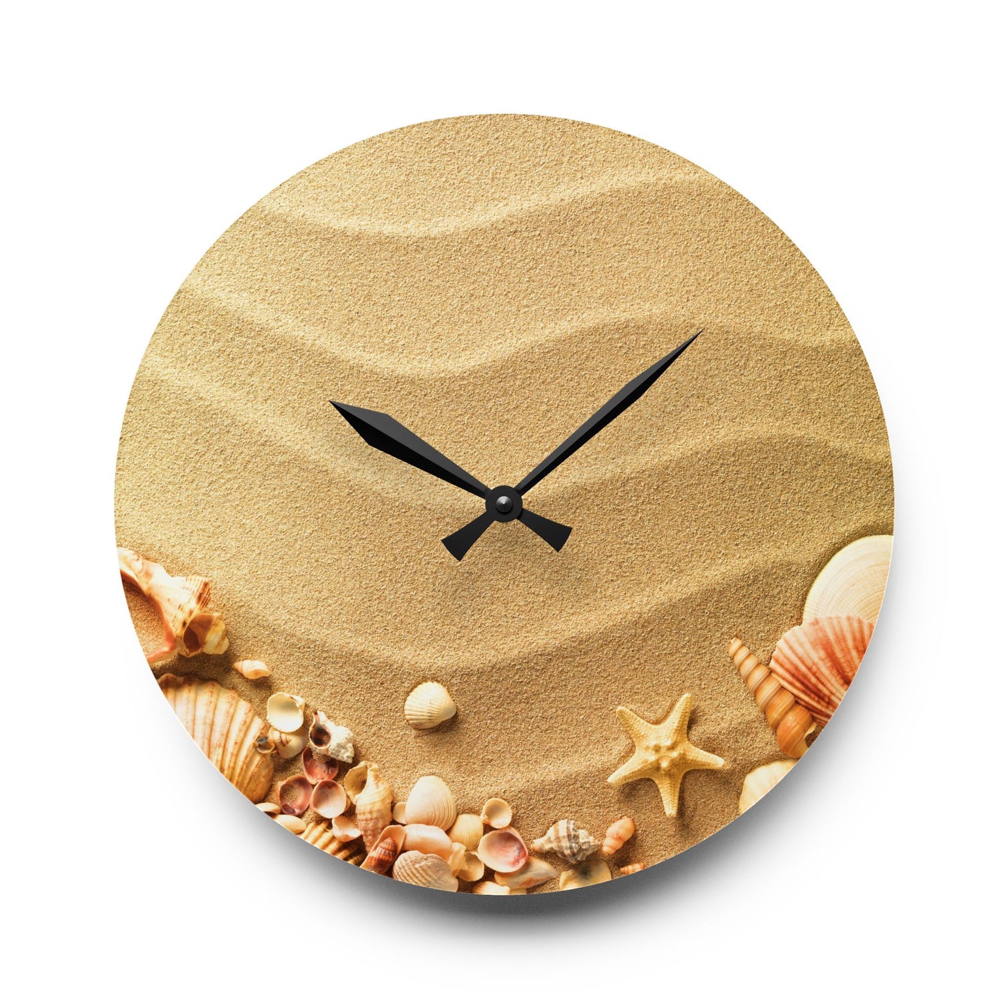 Sand Sea Shells Acrylic Wall Clock - Beach Home Office Decor