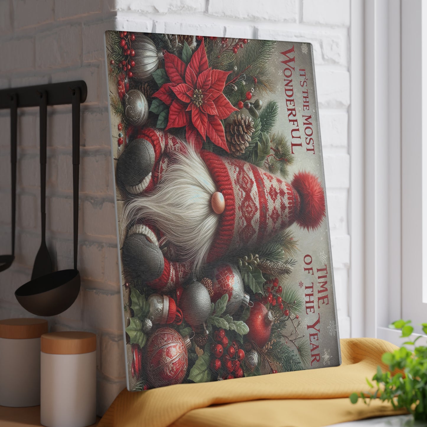 Festive Gnome Glass Cutting Board - Perfect for Holiday Cooking