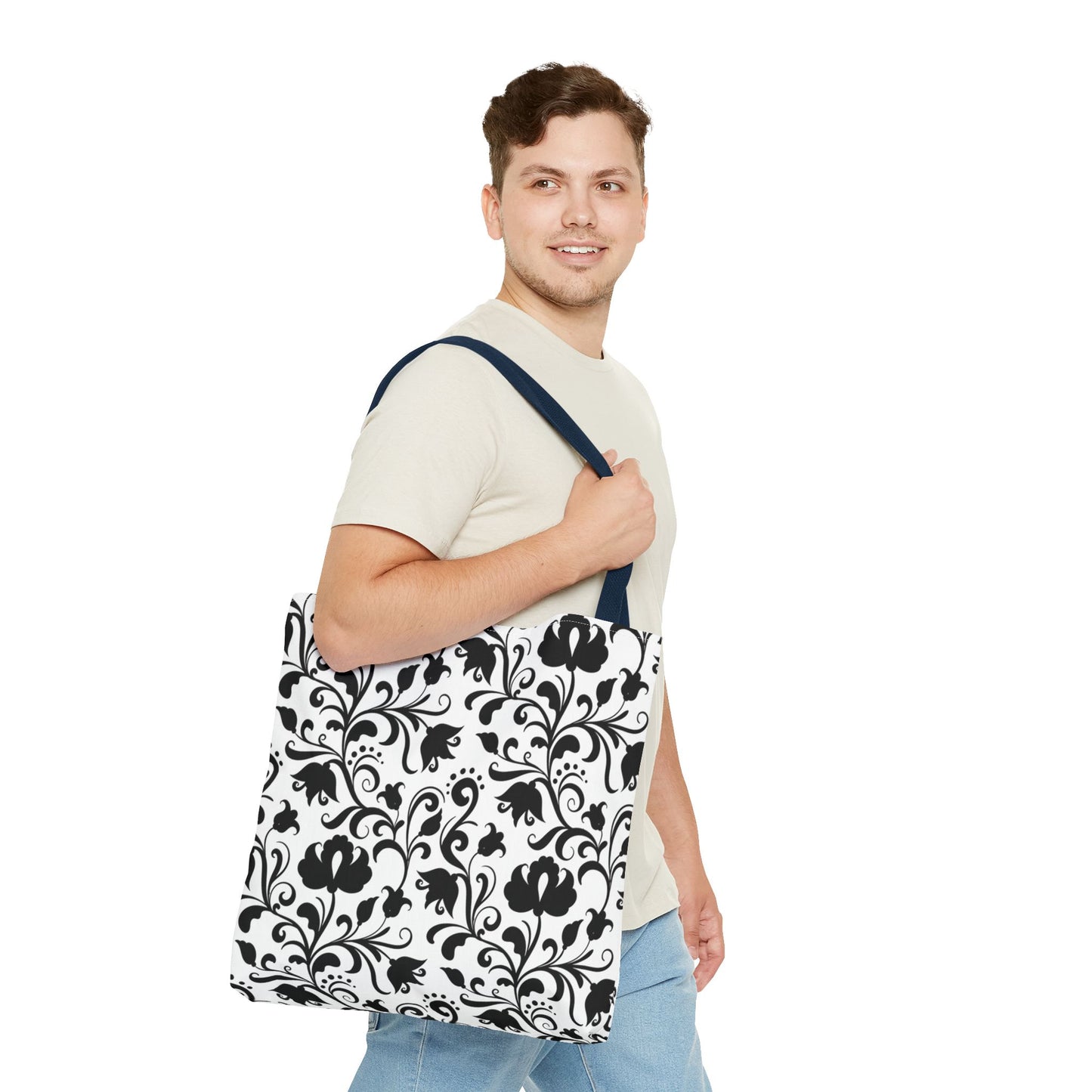 Black and White Floral Tote Bag - Stylish AOP Fashion Everyday Gift