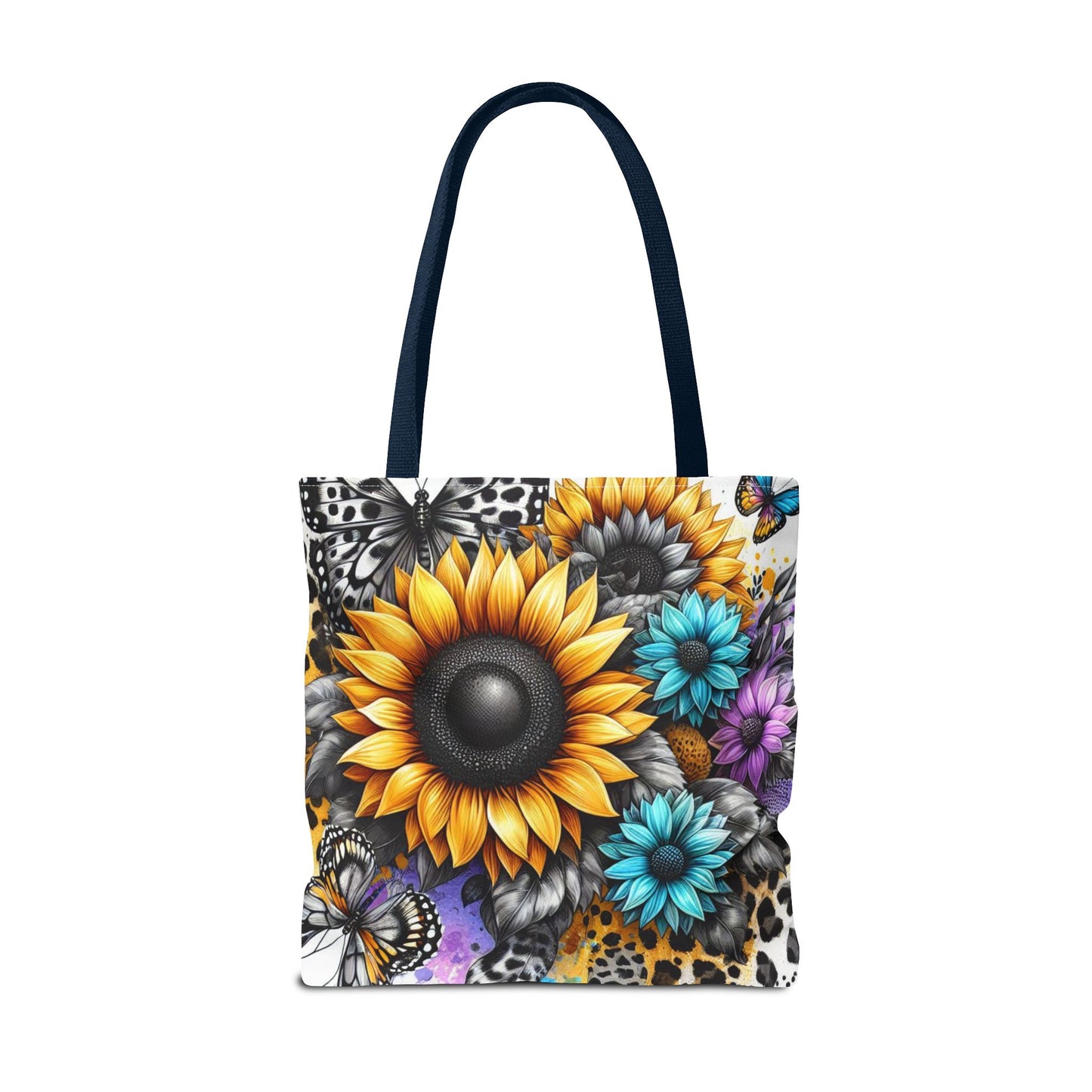 Sunflower & Butterfly Tote Bag — Colorful Floral All-Over Print
