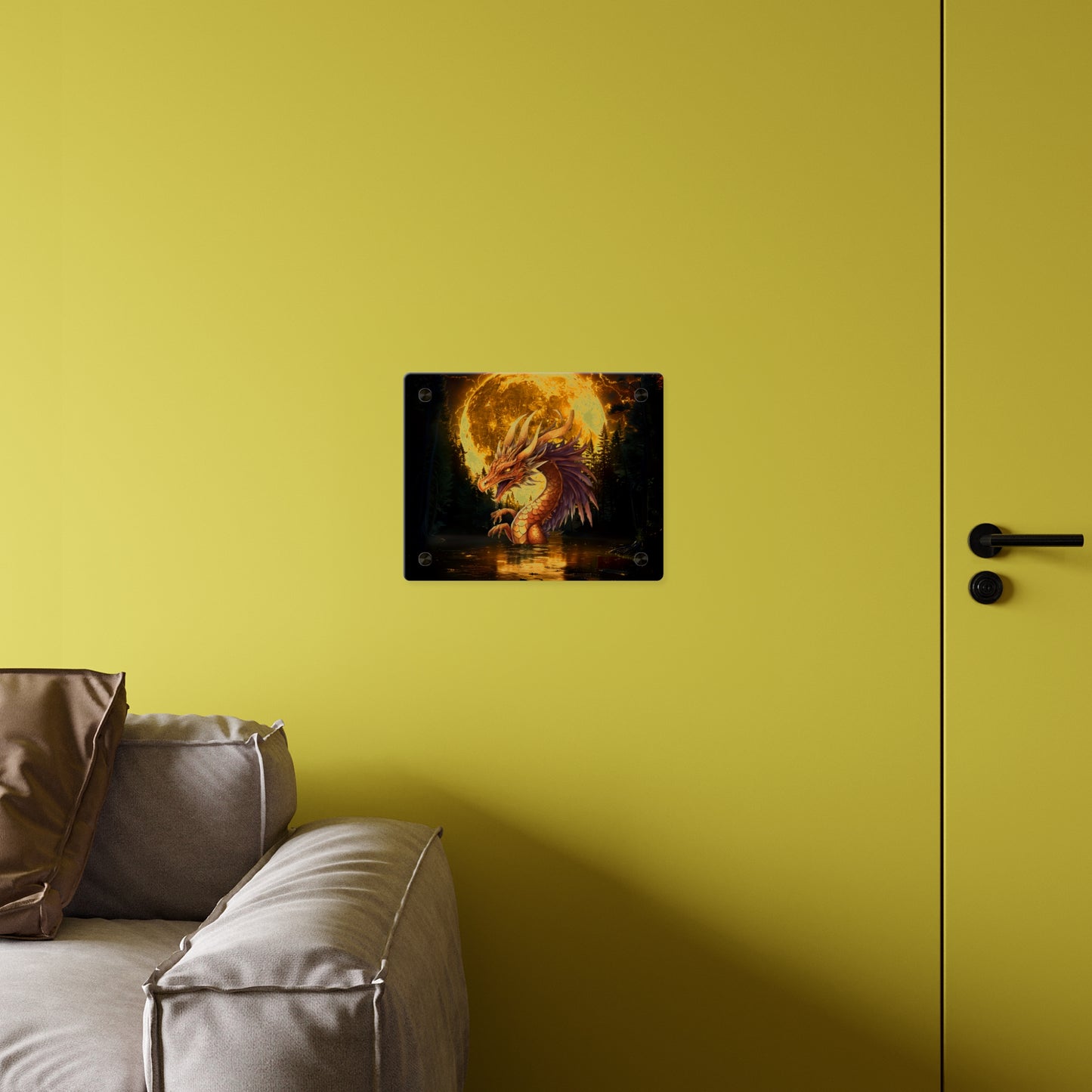 Gothic Theme Acrylic Wall Art Panel, Purple Dragon with Moon Background, Dragon Lovers, For Anyone, Accent for Any Room