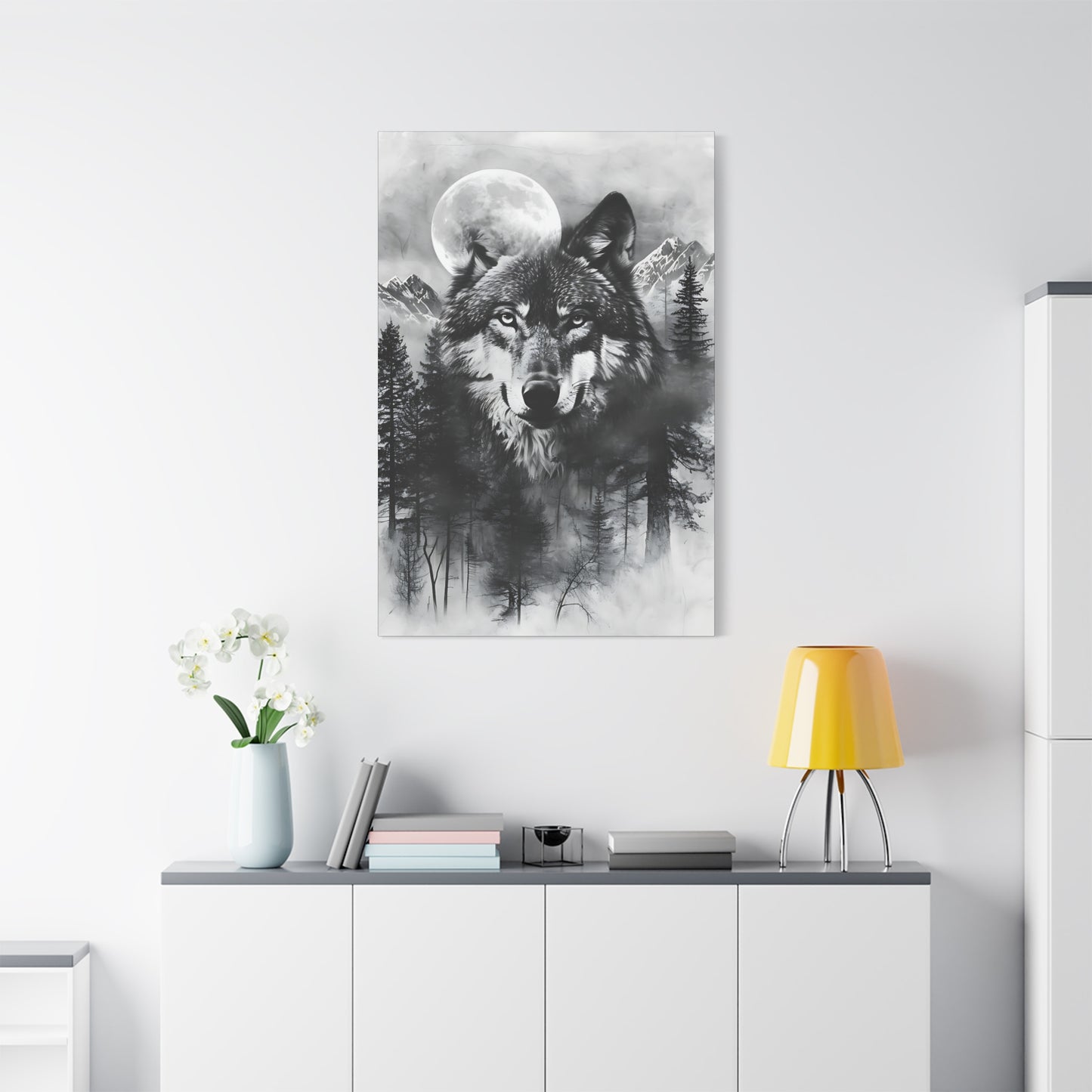 Majestic Wolf Canvas Wall Art - Black and White Wilderness Decor