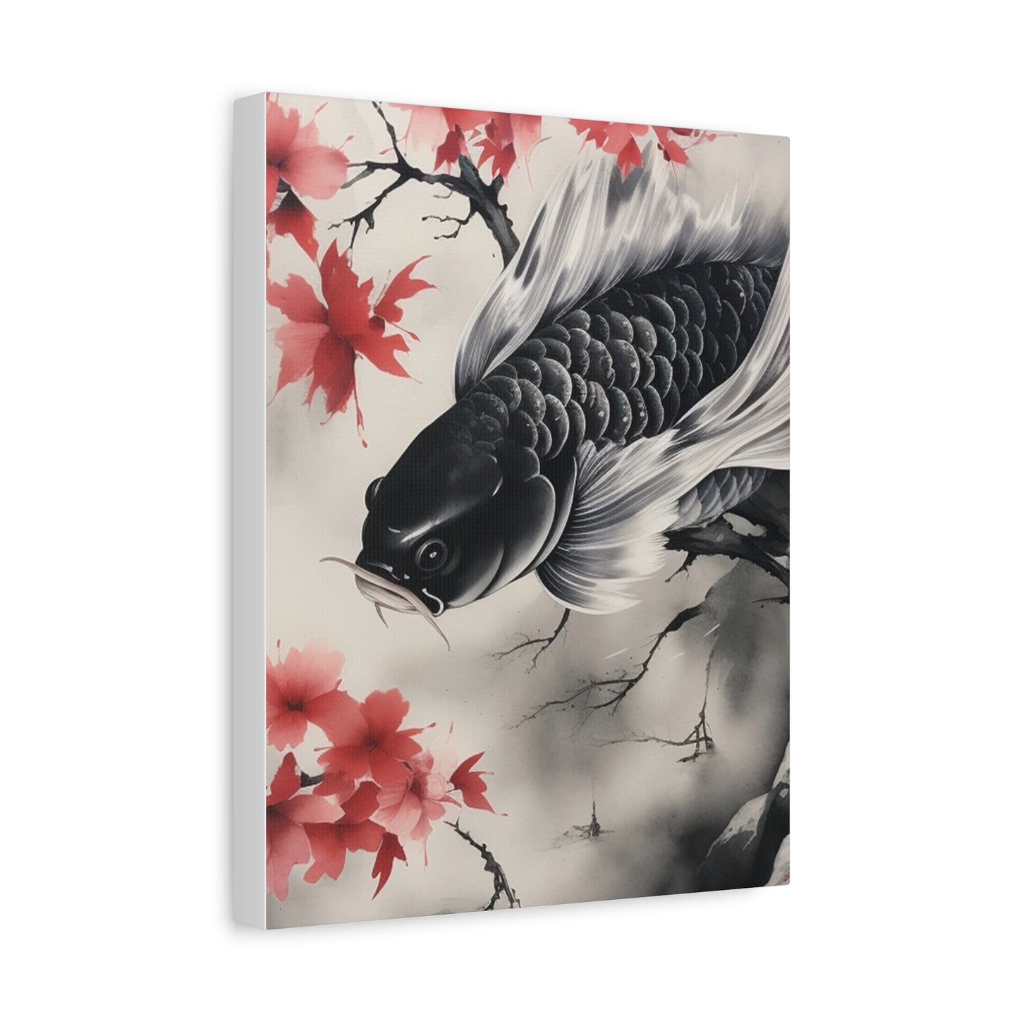 Koi Fish Artwork Canvas Wall Art Print - Elegant Decorative Wall Art with Cherry Blossoms