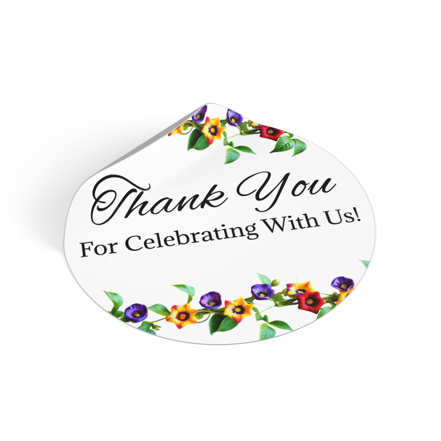 Floral Wedding Thank You Custom Stickers, Cute Round Labels for Gifts, Party Favors, Scrapbook, Invitations, Celebrations