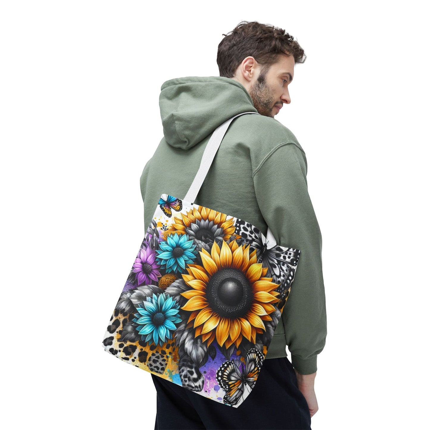 Sunflower & Butterfly Tote Bag — Colorful Floral All-Over Print
