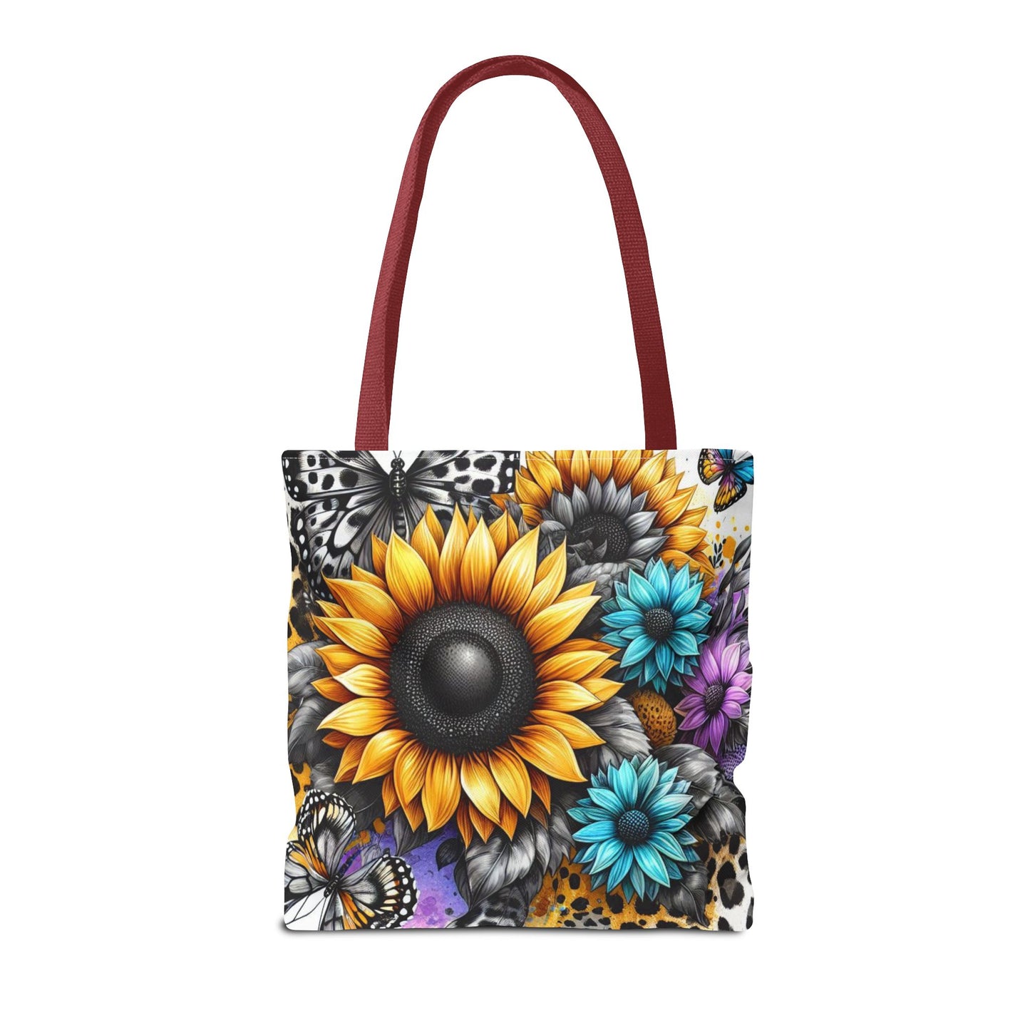 Sunflower & Butterfly Tote Bag — Colorful Floral All-Over Print