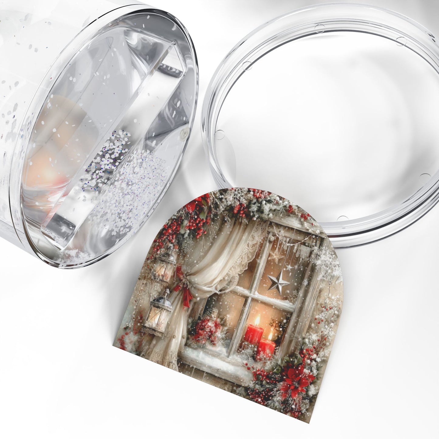 Cozy Christmas Window Snow Globe — Rustic Holiday Home Decor