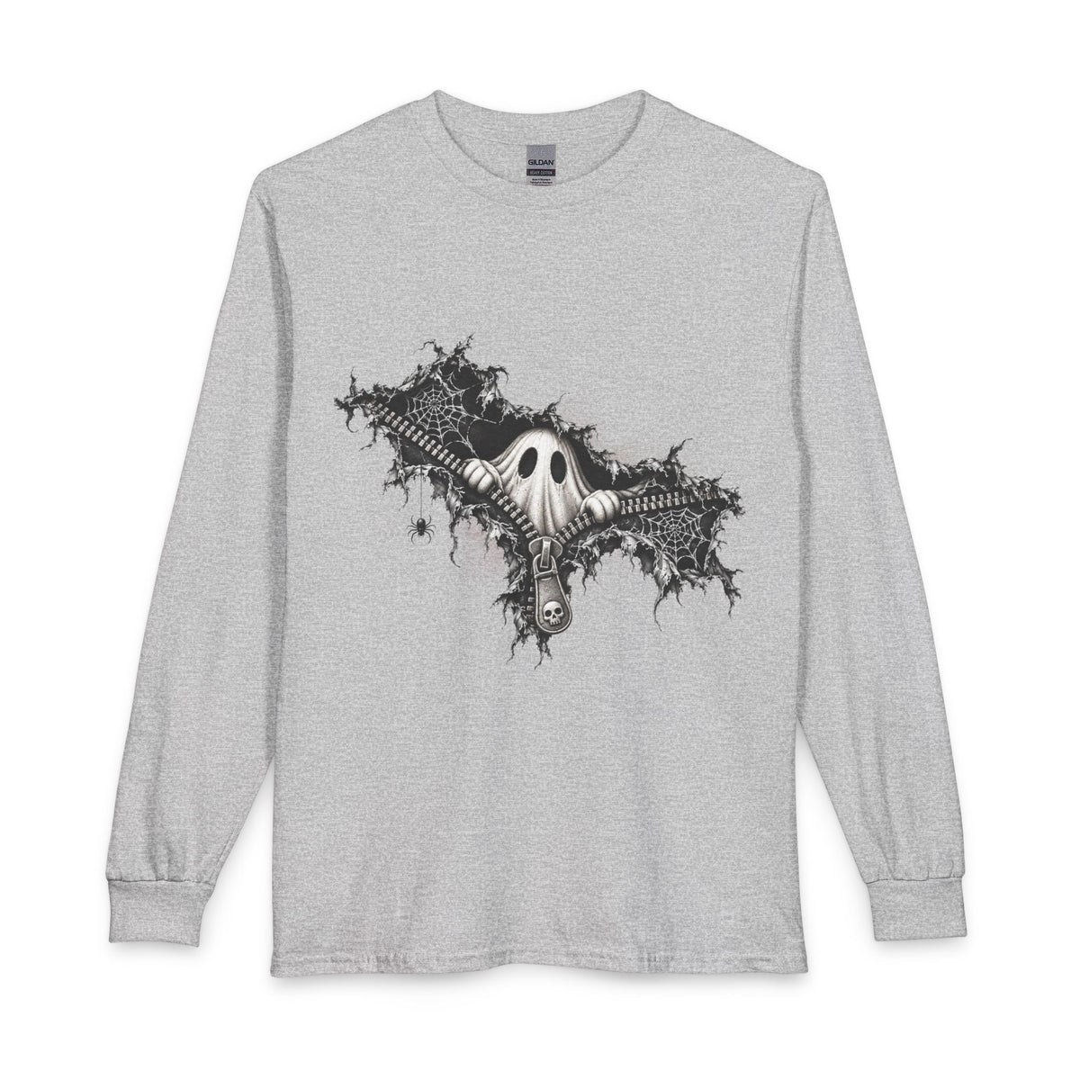 Gothic Ghost Peeping Through Zipper Long Sleeve T-Shirt