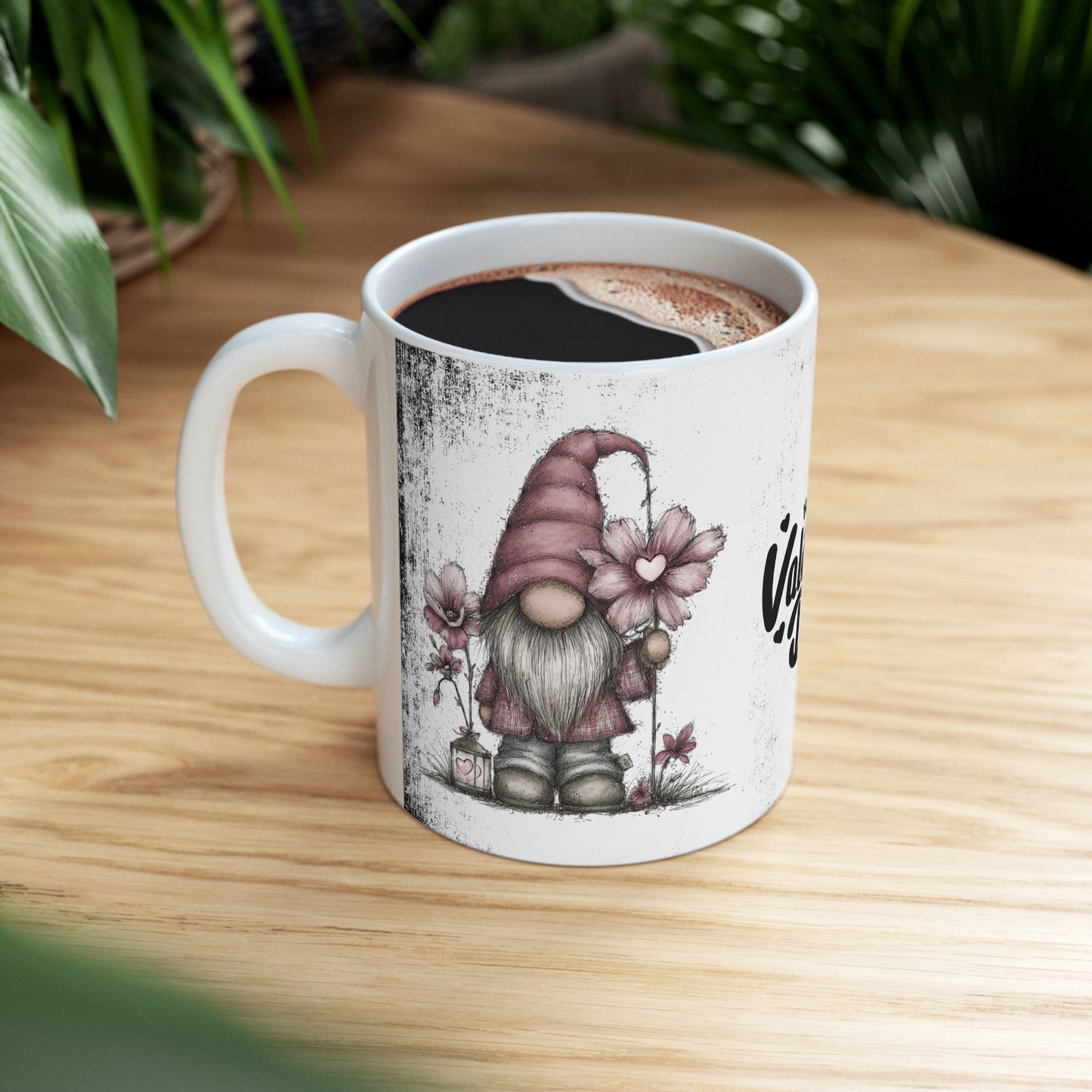 Ceramic Gnome Floral Mug "Happy Valentine's Day" — Happy Valentine’s Day 11oz/15oz