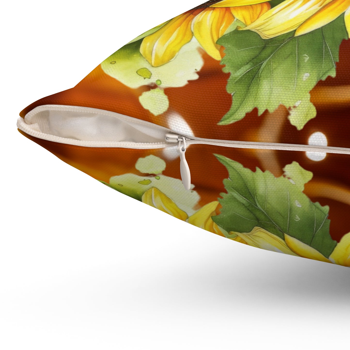 Decorative Spun Polyester Square Pillow, Honeybees and Sunflowers Accent for Any Room, Honeybees and Sunflower Lovers Home or Office Decor