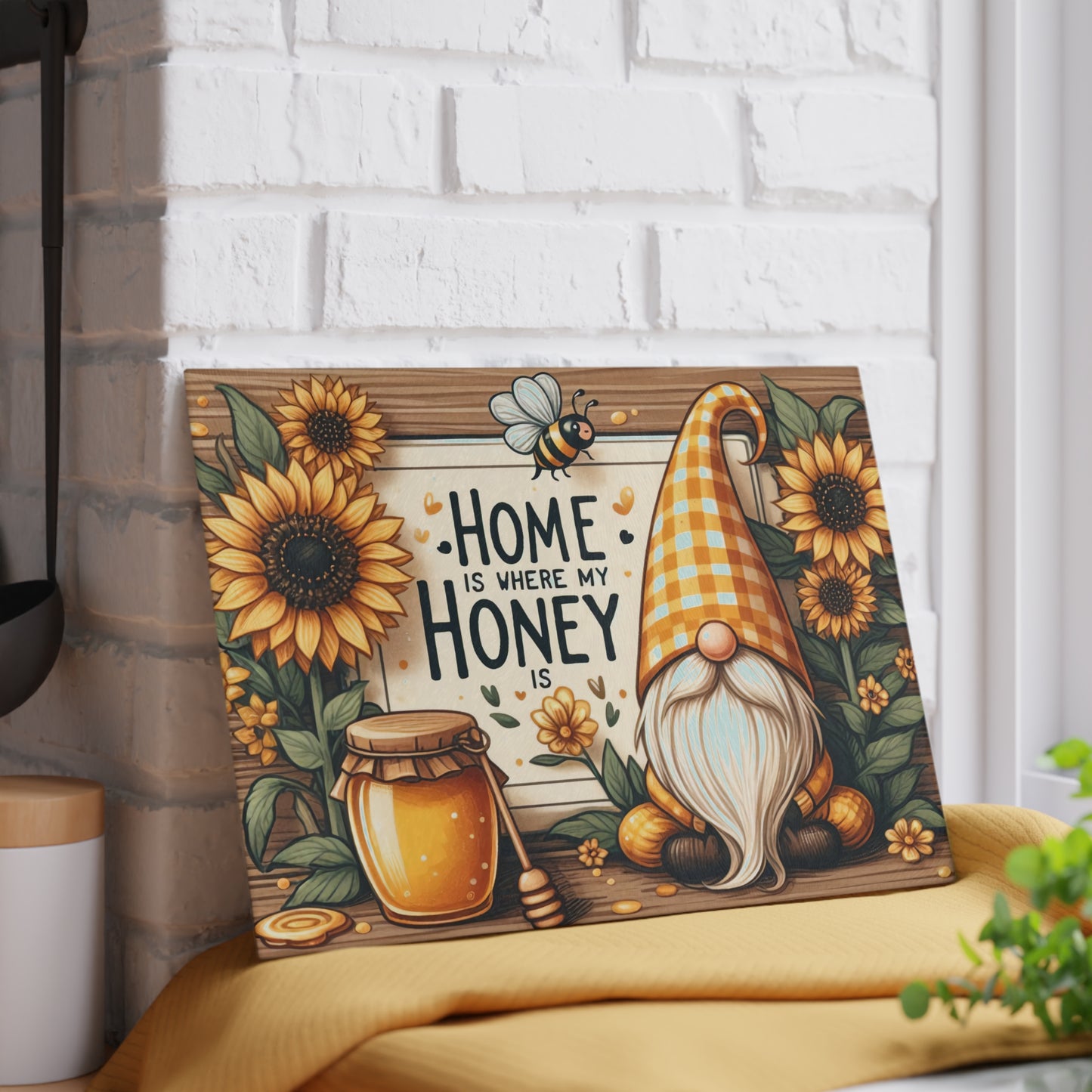 Home is Where My Honey Is Glass Cutting Board - Rustic Country Charm