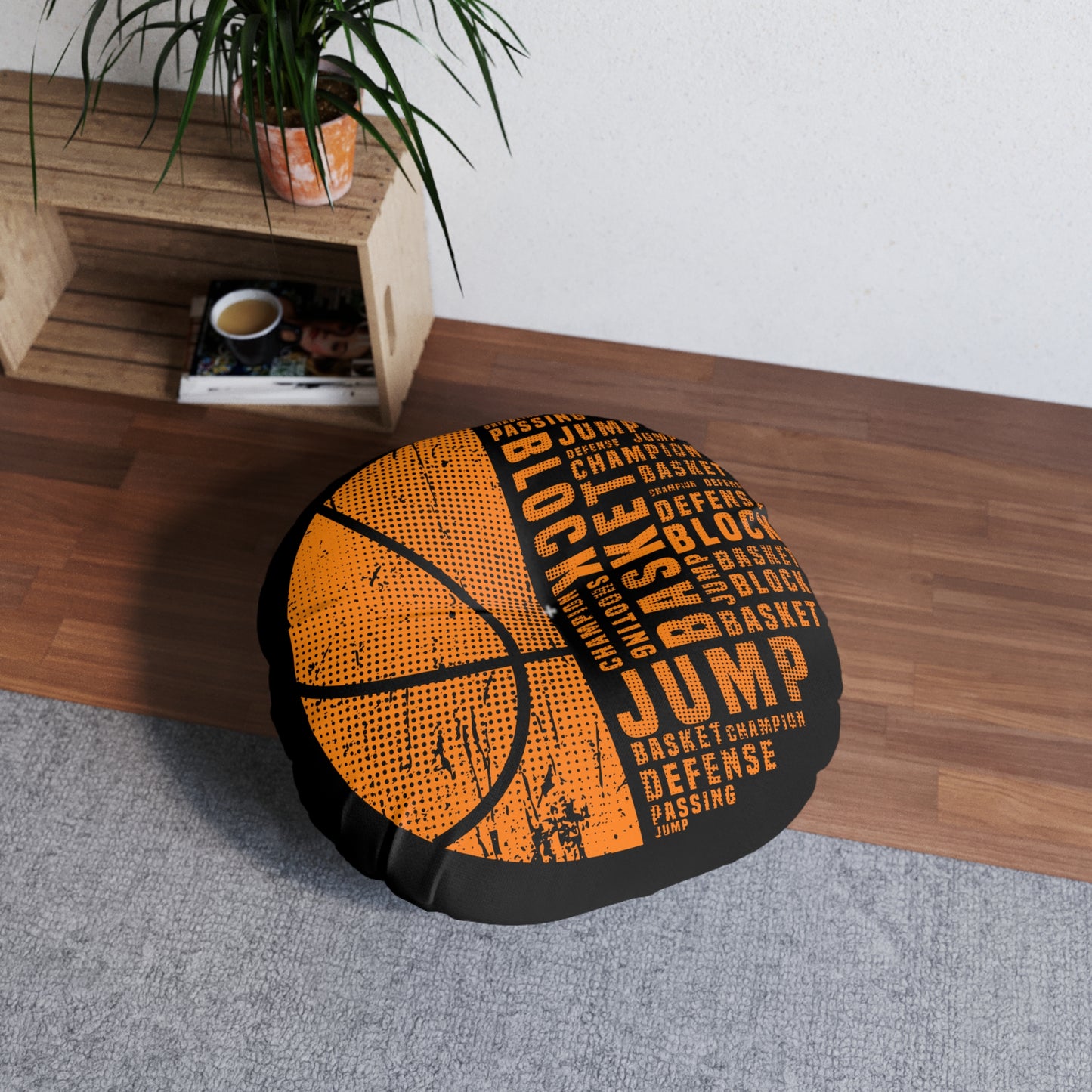 Basketball Tufted Floor Pillow, Round